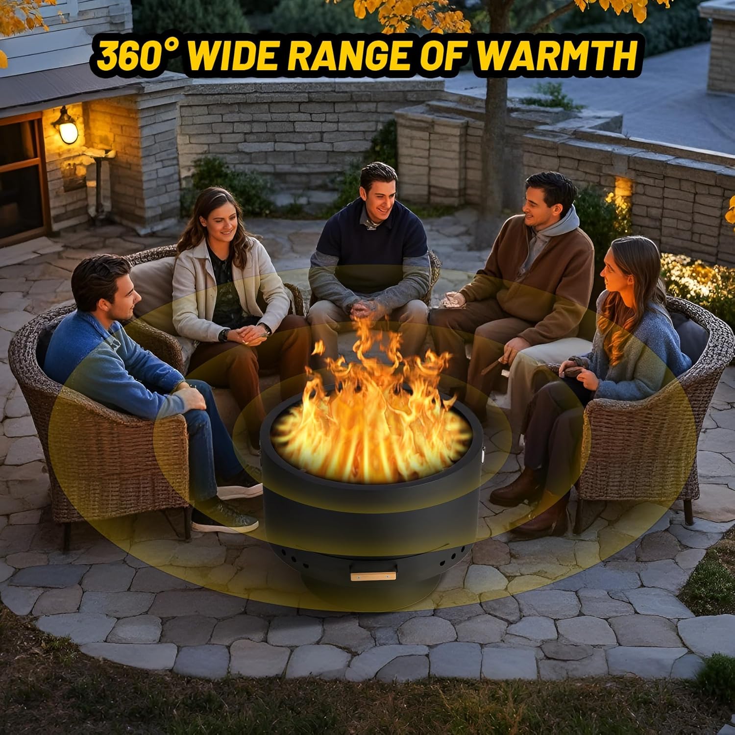Garvee 26 in Smokeless Fire Pits, Wood Burning Firepits with Fire Poker, Outdoor Portable Fire Pits with Removable Ash Pan and Hardwood Top, Backyard Fireplace for Camping, Picnic and