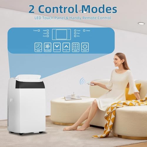 14,000 BTU Portable Air Conditioners, Portable AC Units for Rooms with Dehumidifier and Fan, Room Air Conditioner Cools Up To 750 Sq.Ft., Quiet Operation, Remote Control, White Cover