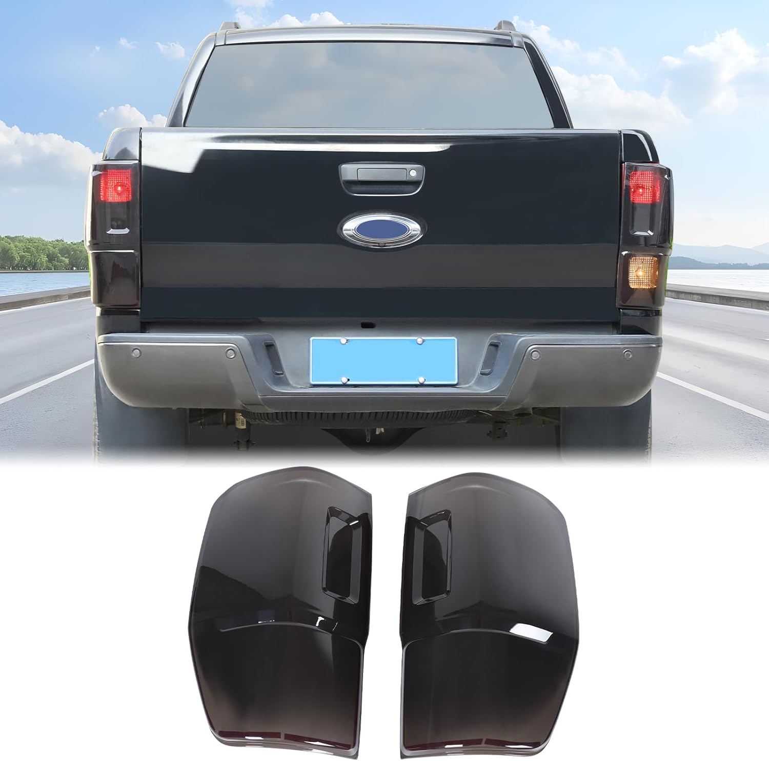 Aunginsy Tail Light Lamp Cover Trim Compatible with Ford Ranger 2015-2022 Rear Taillight Lamp Cover Shell Shade Smoked Black Frame Bezels Cover Rear Headlight Protector Cover ABS Exterior Accessories