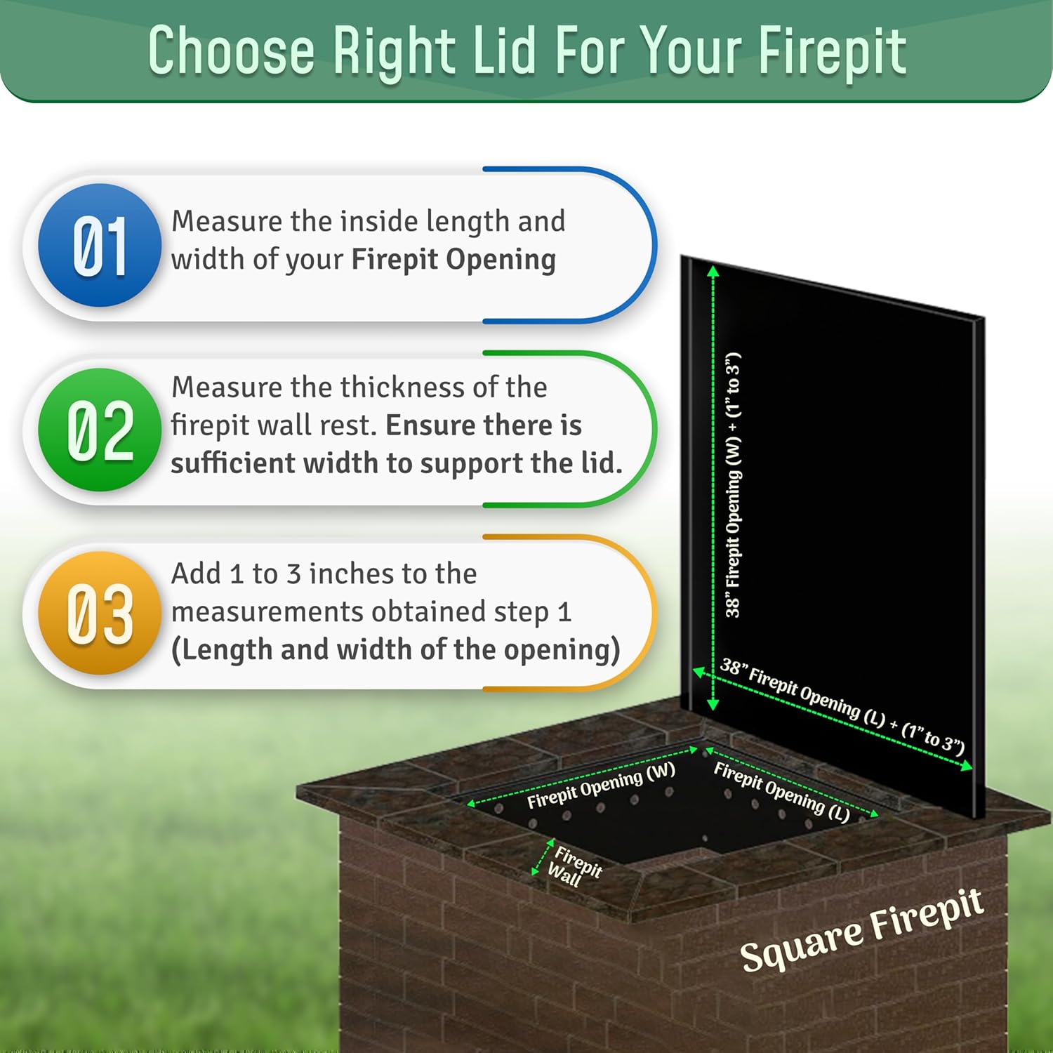 FEBTECH - Fire -Pit Lid - 38 x 38 Inch - Steel Fire-Pit - FirePit Cover Square - Drop-in Burner Pan Lid - 1.5 mm Thickness for Outdoor