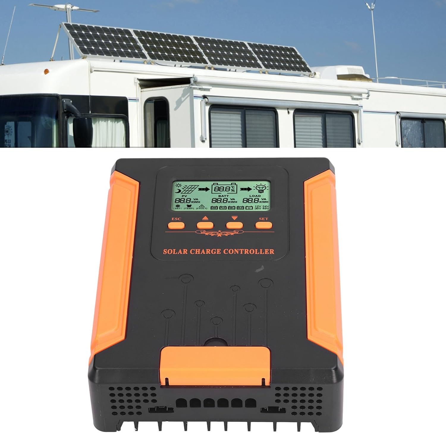 Walfront Solar Controller 180V Input MPPT Intelligent Regulator with LCD Display 12V 24V 36V 48V Auto Recognition (50A)