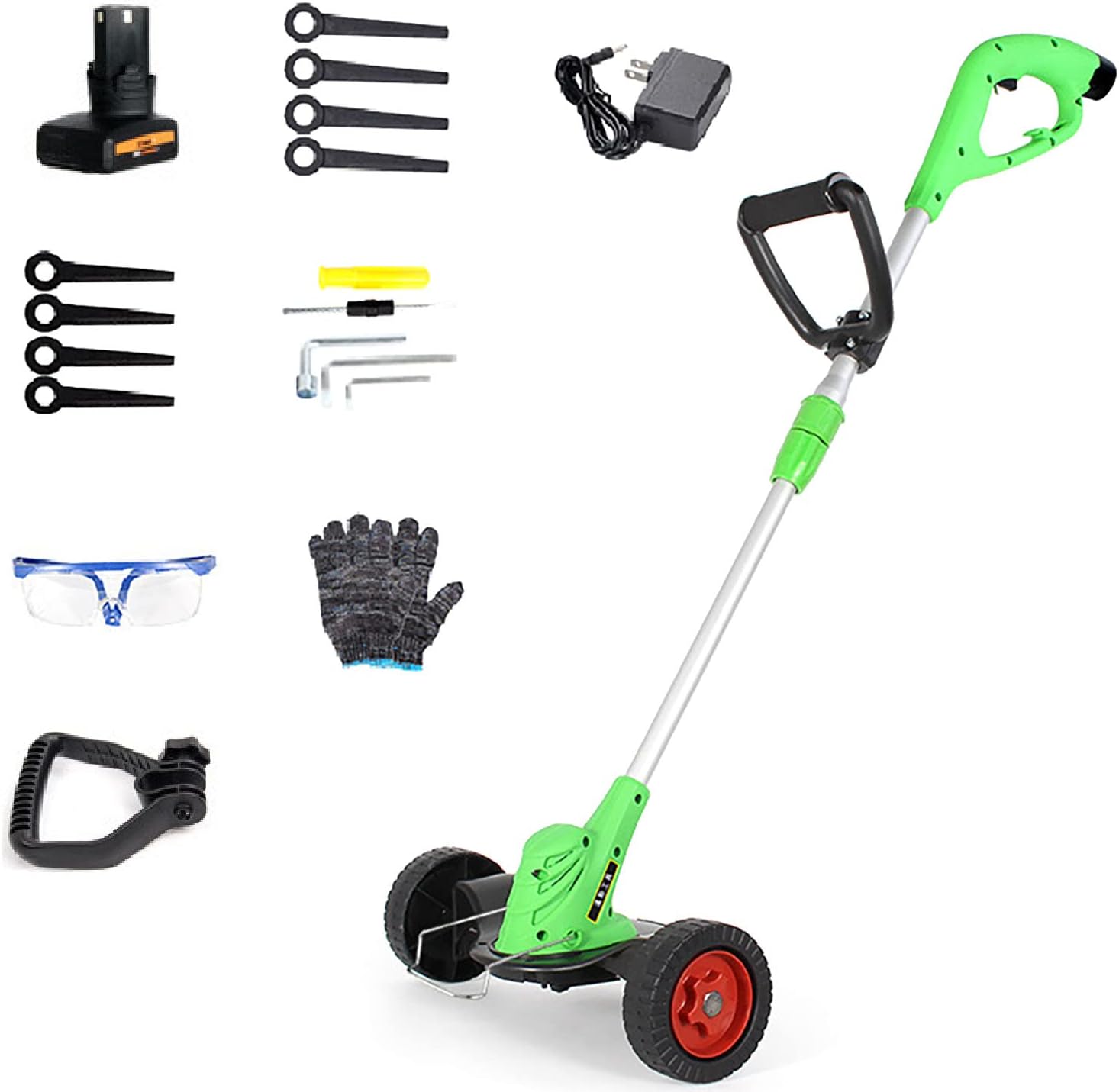 Electric Lawn Mower, 2 in 1 Multifunction Lawn Mower Removable Battery Steerable 180° Adjustable Length Hand Push Weeder 4000mA Rechargeable Garden La