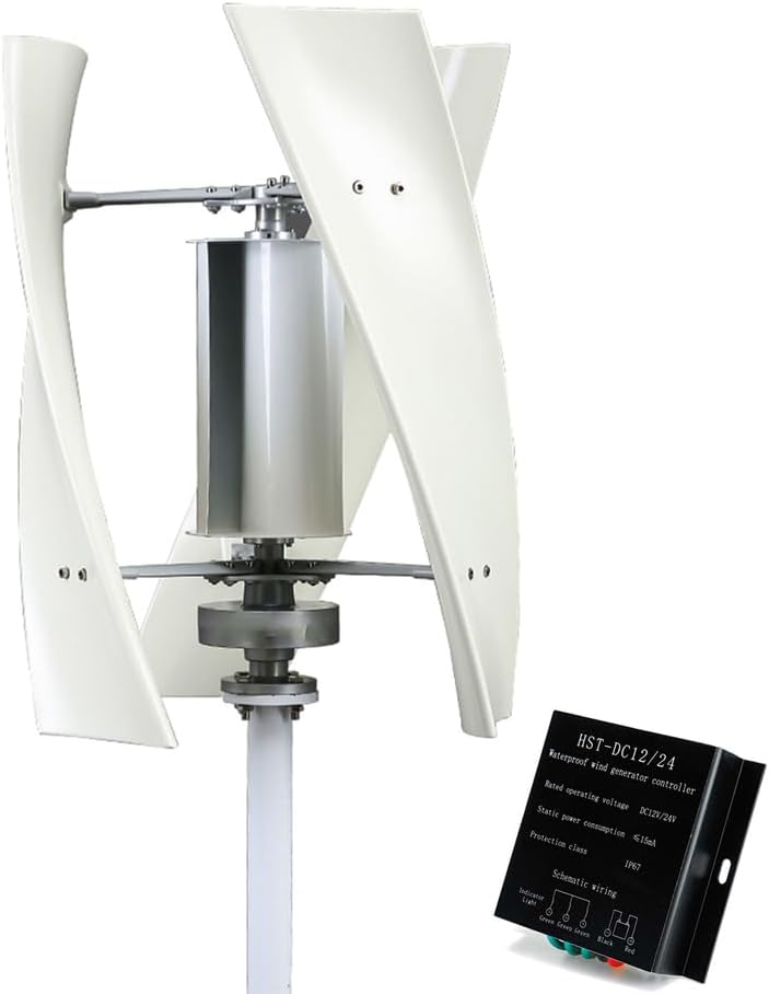 3000W Wind Turbine Generator, Durable Nylon Fiber 3 Blades Low Noise 12V/24V/48V Generator Windmill with Controller for Outdoor Courtyard Use(White)