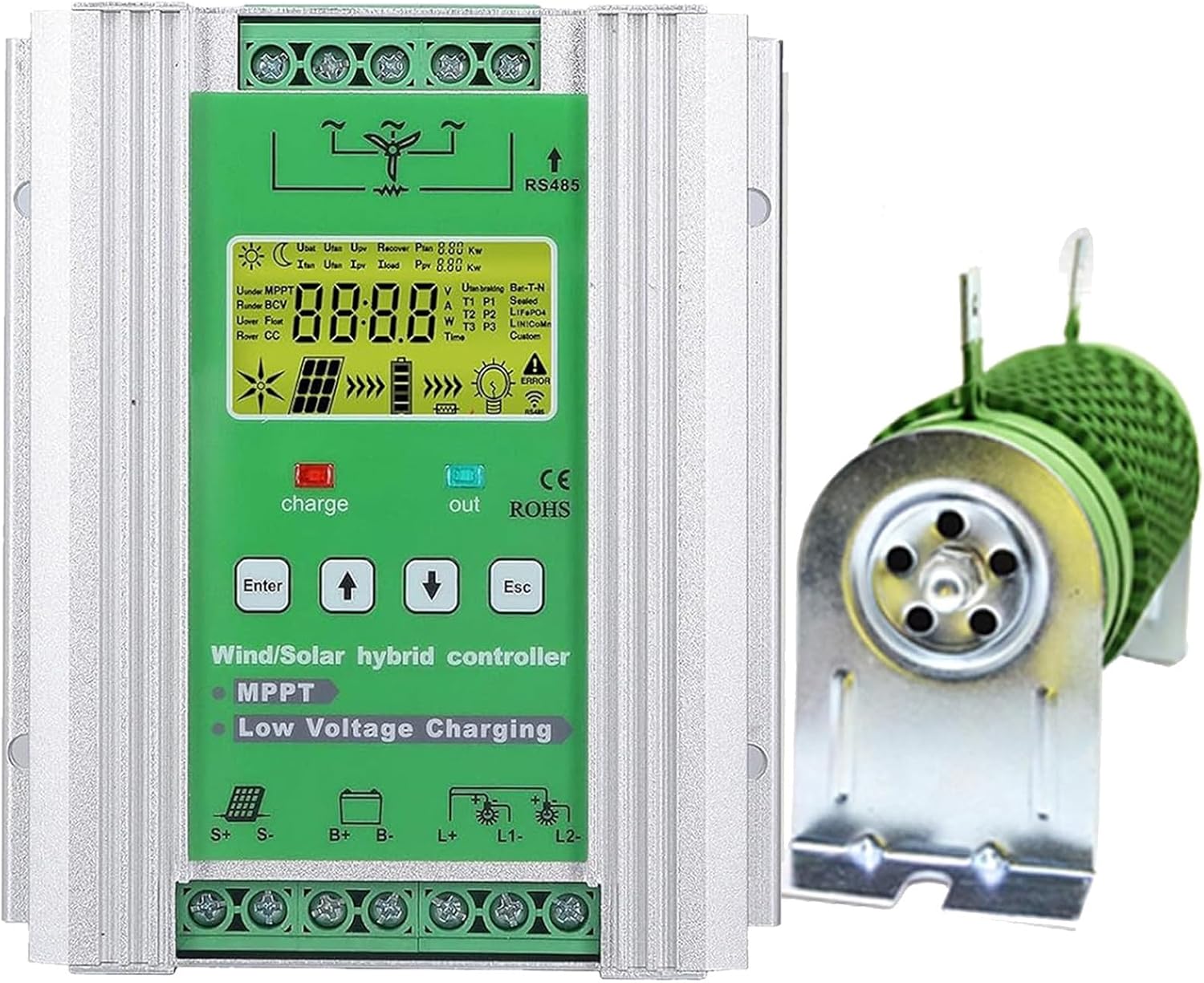 Wind Solar Hybrid Charge Controller 12V 24V 48V Controller Wind Solar Controller Controller with LCD Display MPPT Boost,6000W-12000W with Booster Function,Voltage Automatic(6000W,24V/48V)