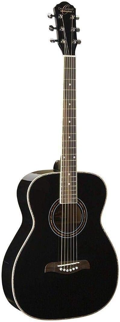 Oscar Schmidt 6 String OF2 Folk Acoustic Guitar. Black, Right, (OF2B-A)