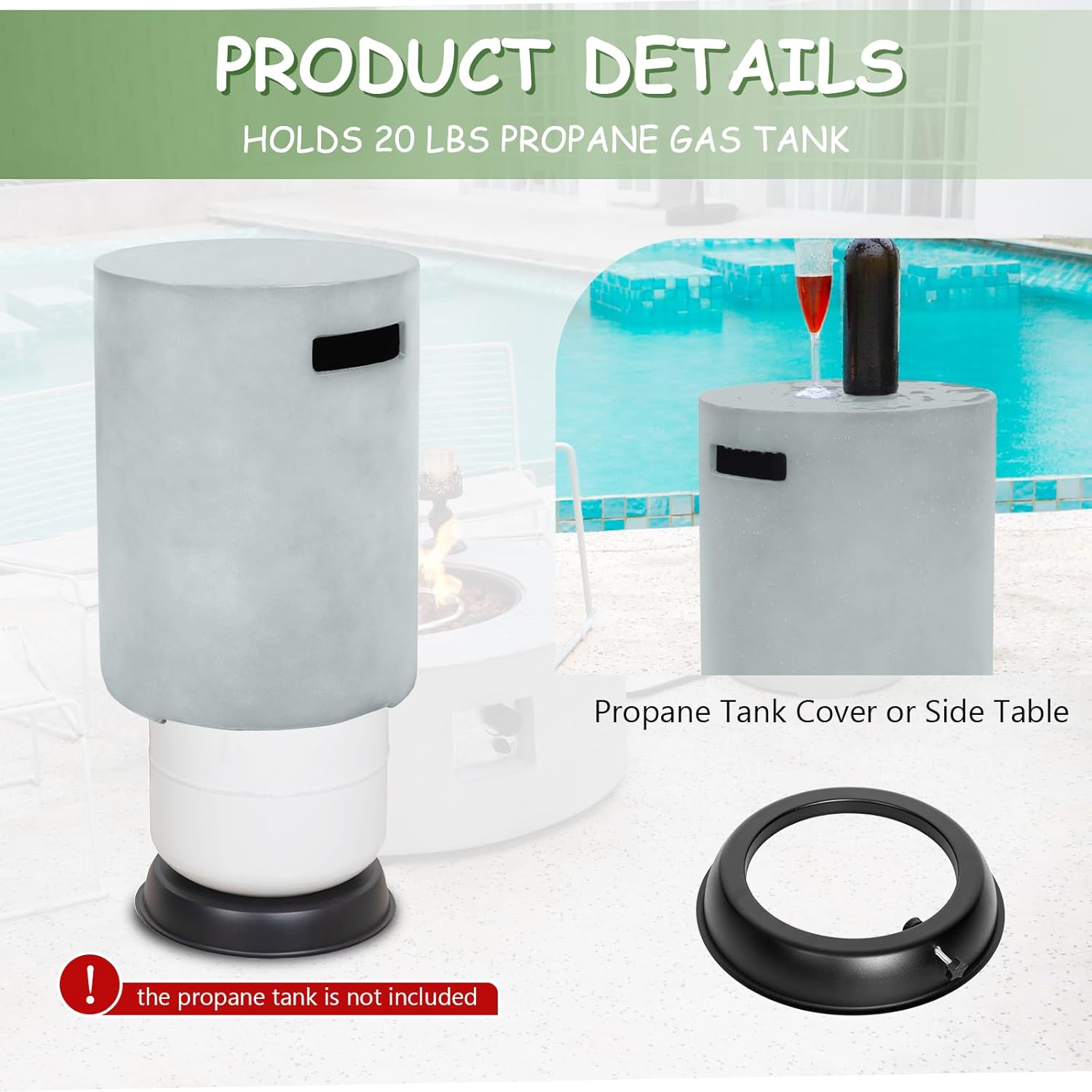 36 Inch Round Fire Pit Table,Propane Fire Pit Table Outdoor Firepit 2-Piece 50,000 BTU Gas Concrete Fire Pit Tank Cover w Lid,Lava Rocks, Rain Cover for Backyard & Deck