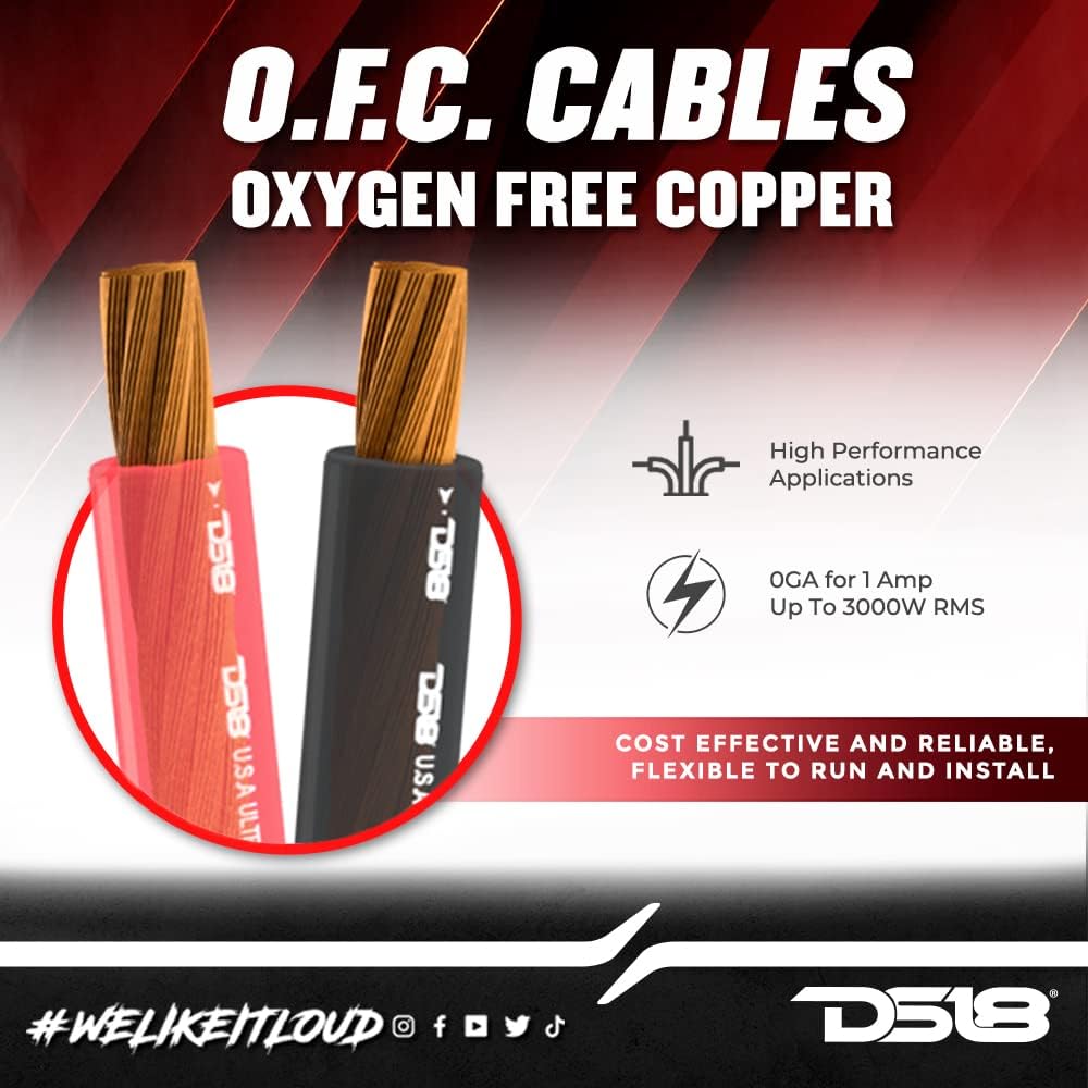 DS18 PW-OFC1/0GA-5BK/20RD 0-GA OFC Ultra Flex Power Wire 5ft Black and 20ft Red - Power Amplifier Wiring Kit