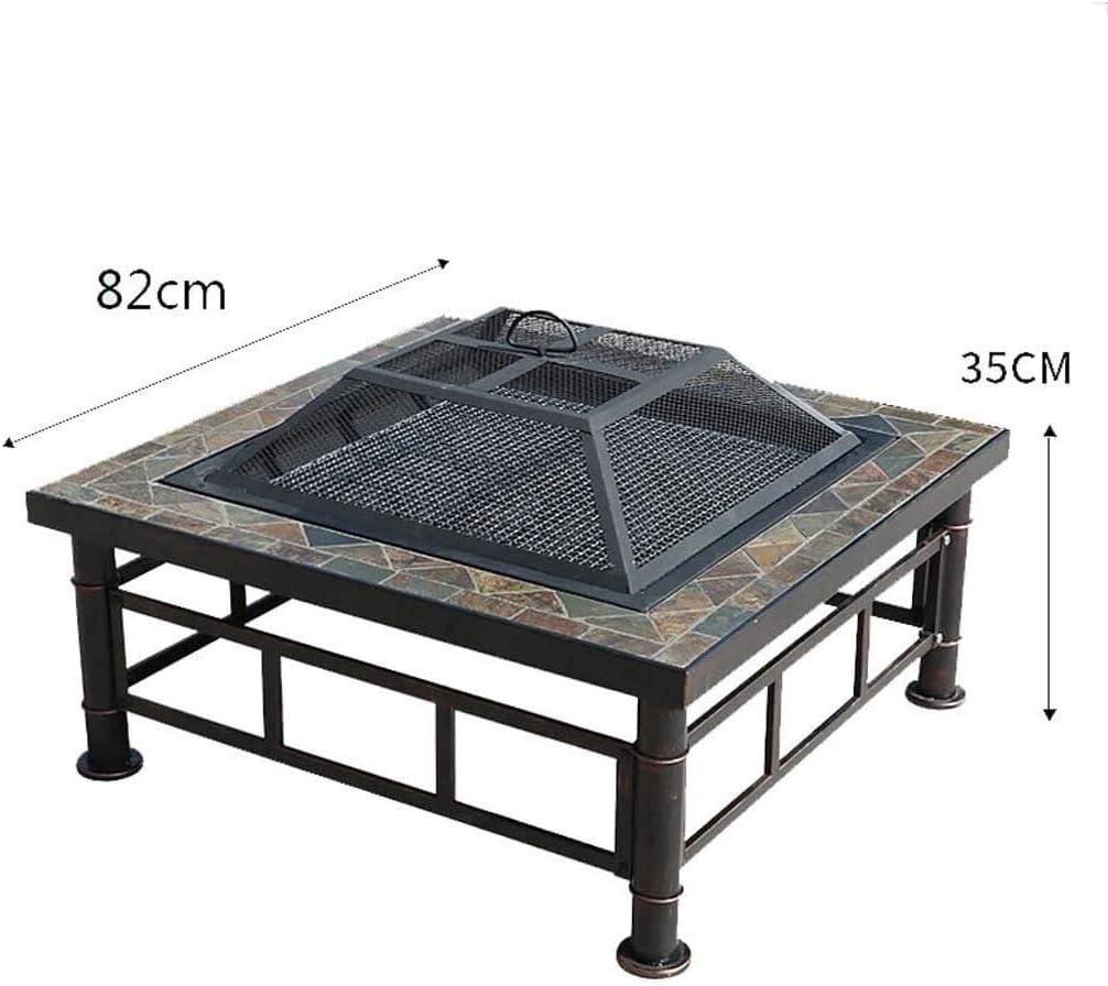 Fire Pits Outdoor Wood Burning Fire Pit Tables for Outside Patio, Multi-Purpose Square Fireplace Backyard Patio Garden Outside Wood Burning Heater BBQ with Cover BBQ Cooking for Outside Camping Backya