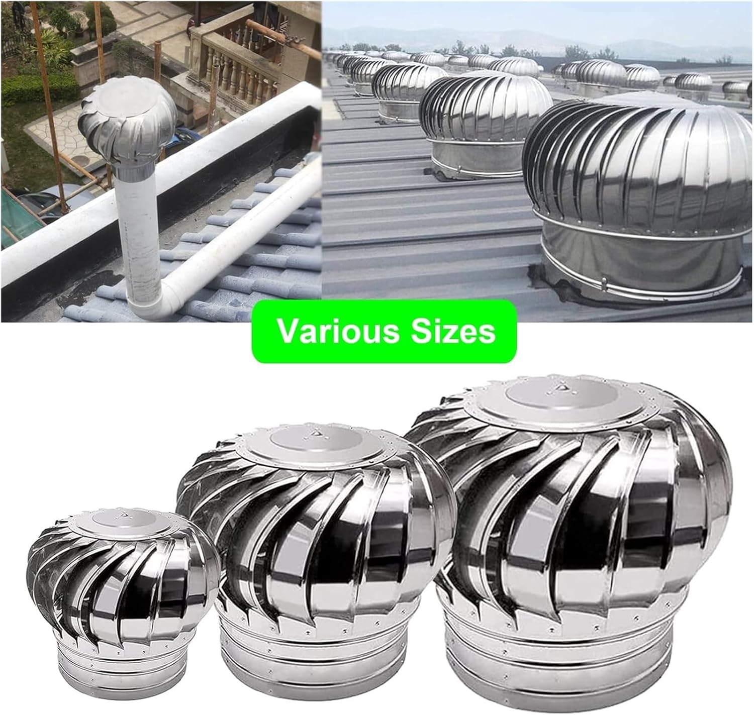 Roof Wind Turbine Vent Cap - Leak-Proof Round Chimney Fan for Attic Air Ventilation, 160mm Rotating Cap for House, Factory & Farm Use, Efficient Wind Turbines Vent System