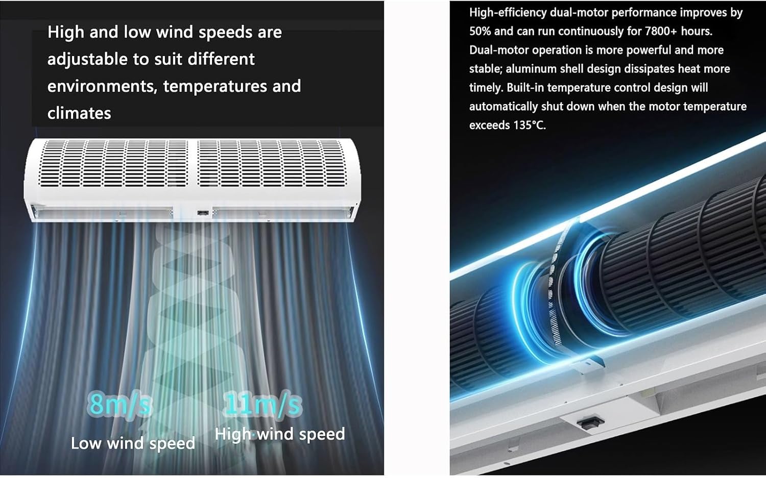 23-inch, 35-inch, 39-inch Black Commercial Silent Air Curtain Machine, Strong Ventilation, Protect The Fresh Air Indoors(150cm(59inch))