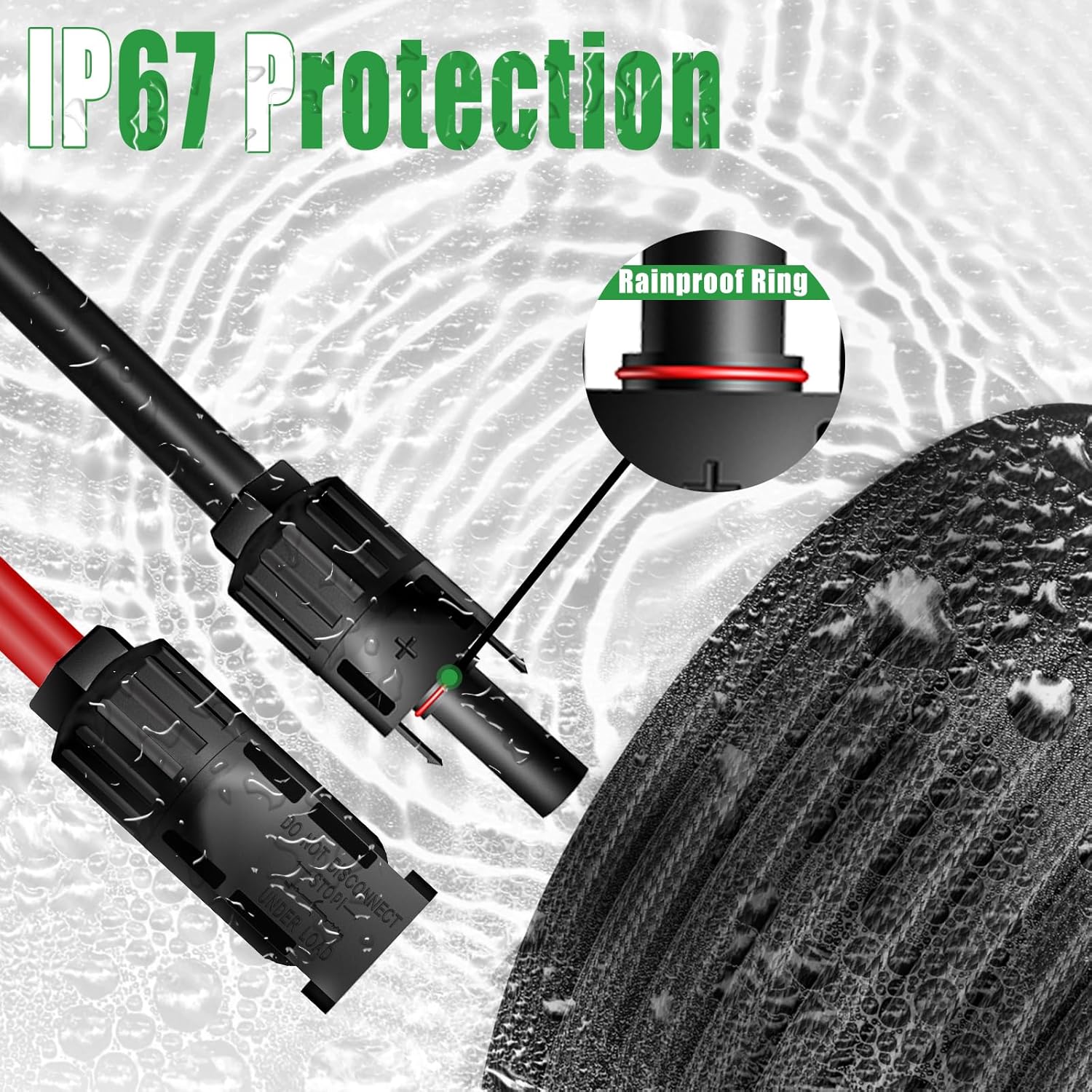 Twin Wire 50 Feet Solar Extension Cable 10AWG with -IP67- Female and Male Connector, Bonus Four Pairs of Free Connector Solar Panel Adapter kit Tools (6 Pairs connectors)
