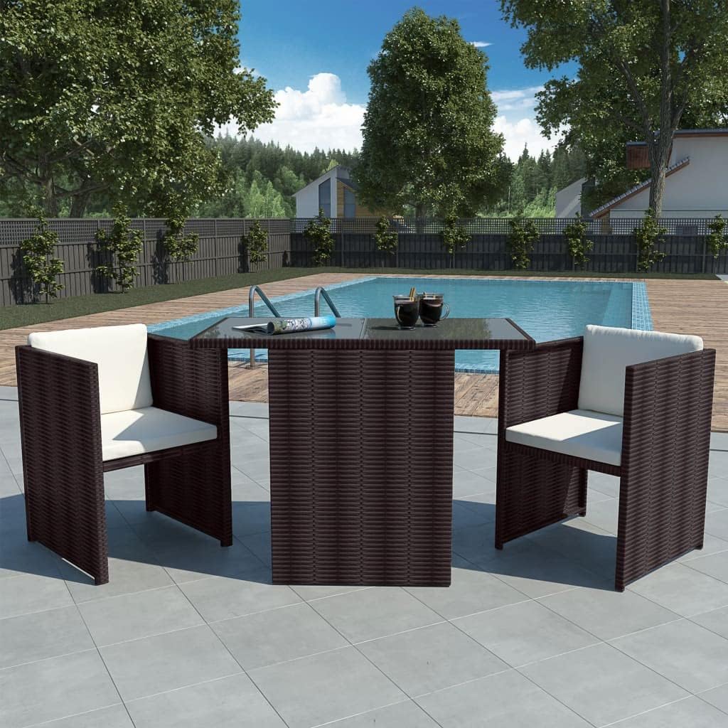 Patio Set 3 Piece Bistro Set with Cushions Poly Rattan Brown