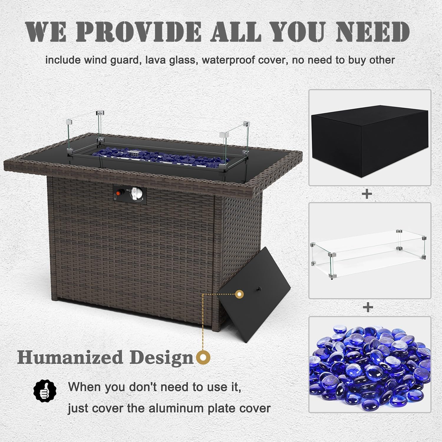 8 Pieces Patio Furniture Swivel Chairs Set with Fire Pit Table, Outdoor Wicker Glider Rocking Chairs with Sofa Set