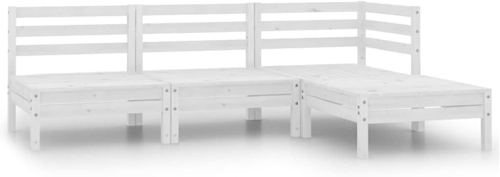 4 Piece Patio Lounge Set Solid Pinewood White,Wooden Garden Lounge Set Stylish and Durable for Patio, Garden and Home Patio Furniture Sets, Outdoor Furniture Sets