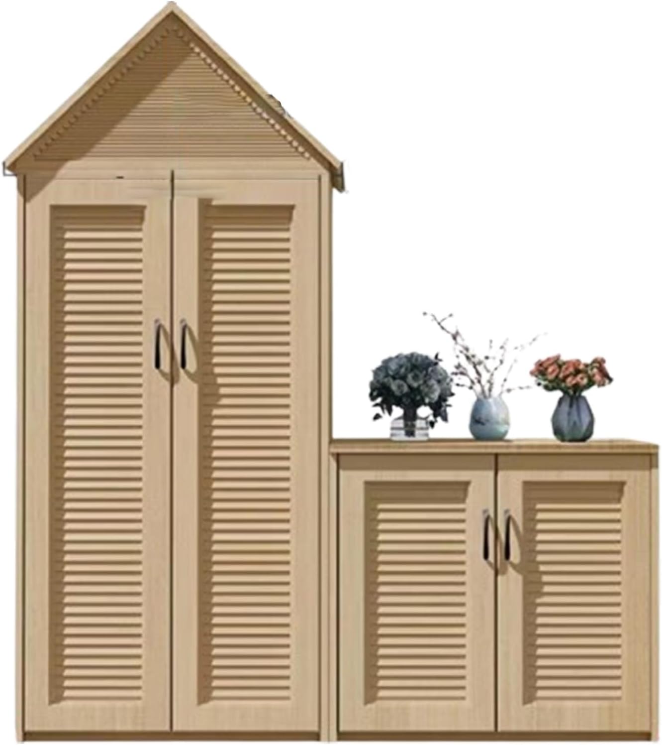 Metal Outdoor Storage Shed, Waterproof Outdoor Sheds, Outside Vertical Tall Tool Shed for Storing Mower, Watering Hose, Patio Lawn Backyard (One Color Wood)