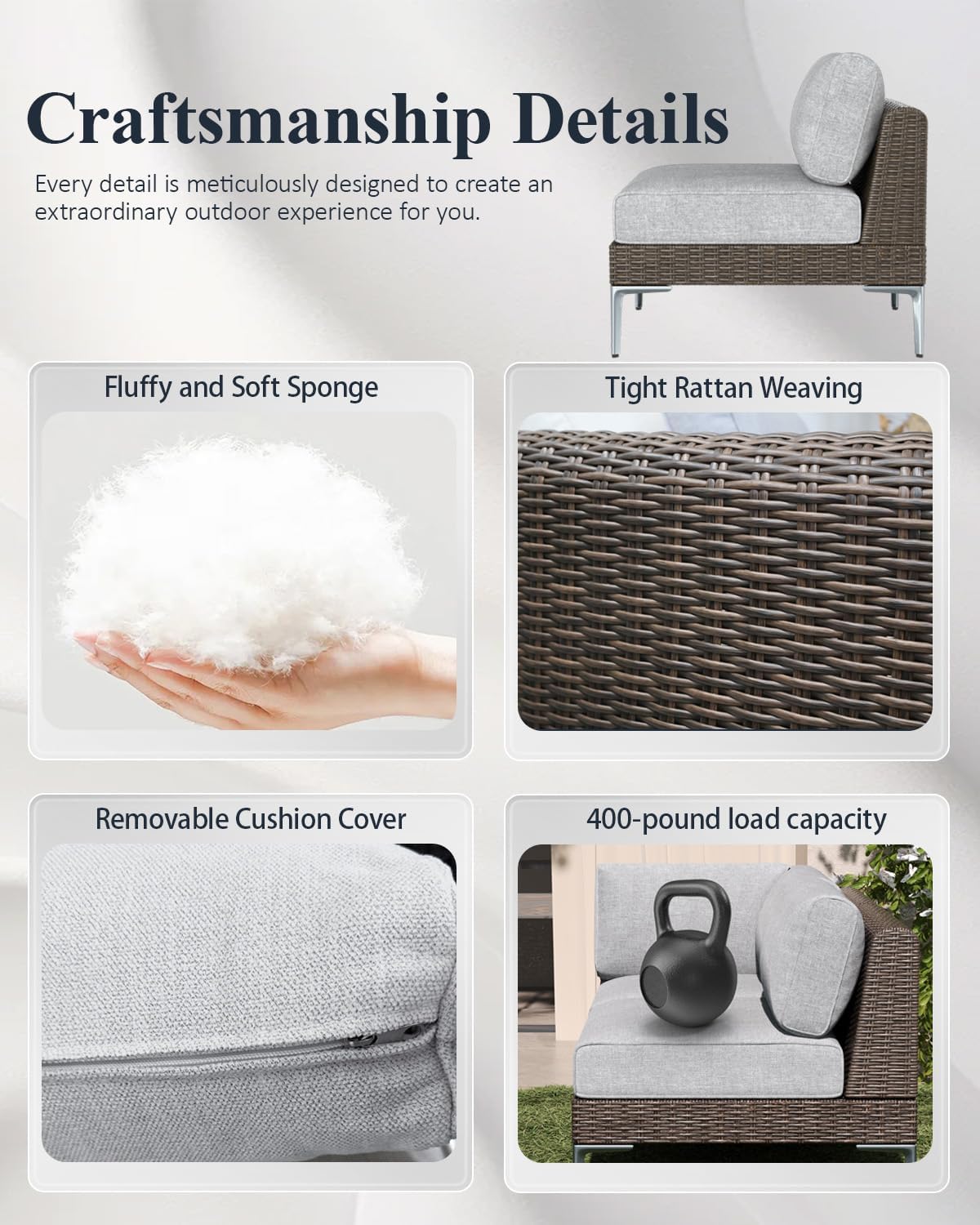 LayinSun 6-Piece Outdoor Modular Wicker Sectional Sofa with Fire Pit Table, Patio Furniture Conversation Set with Deep Seating and Thick Cushions