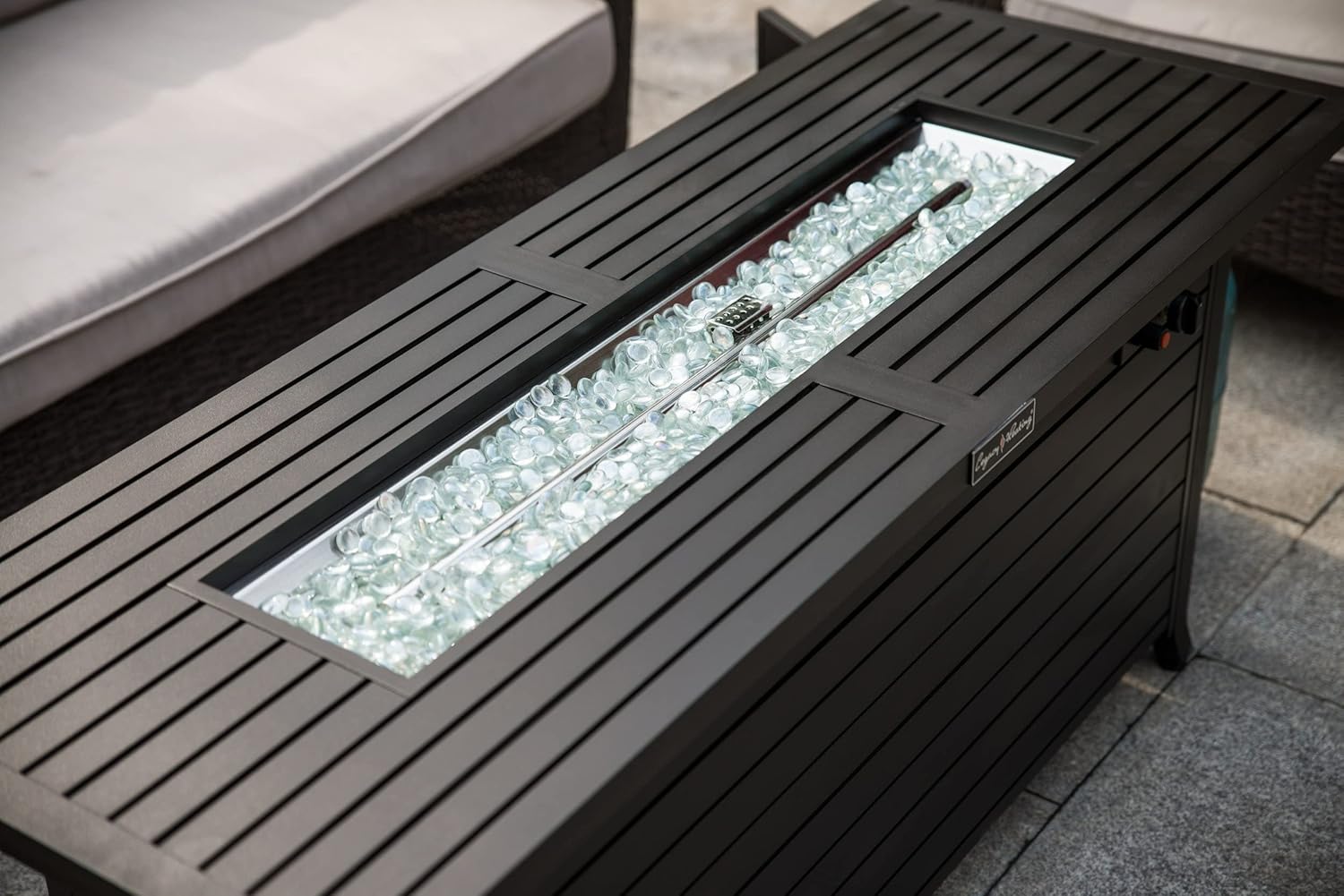 57in Outdoor Gas Propane Fire Pit Table, Rectangular Mocha Dark Brown, 50,000 Btu, Aluminum Fireplace with Lid Fire Glass, Etl Certified for Patio, Deck, Backyard (1 Doors)