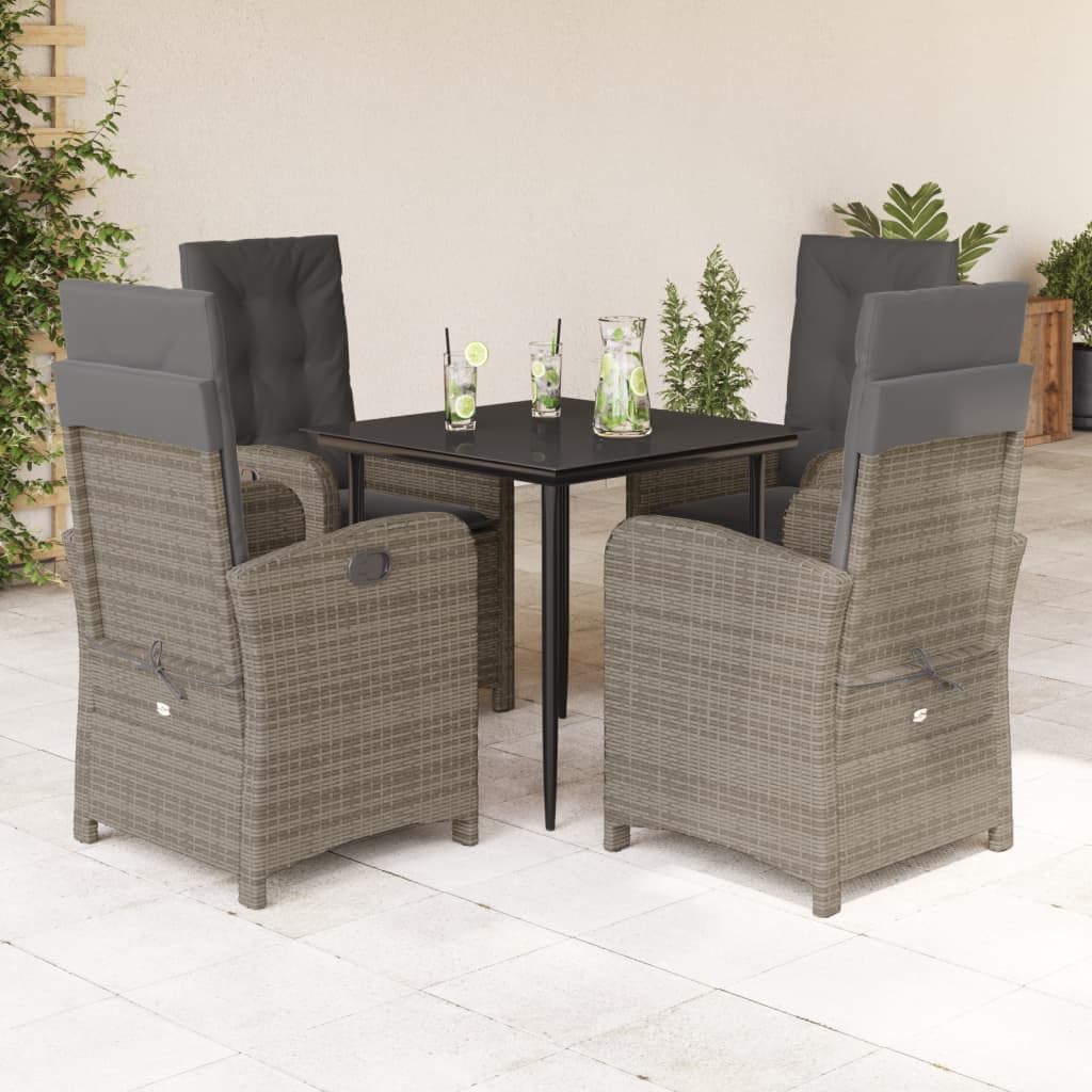 5 Piece Patio Dining Set with Cushions Gray Poly Rattan Garden Furniture