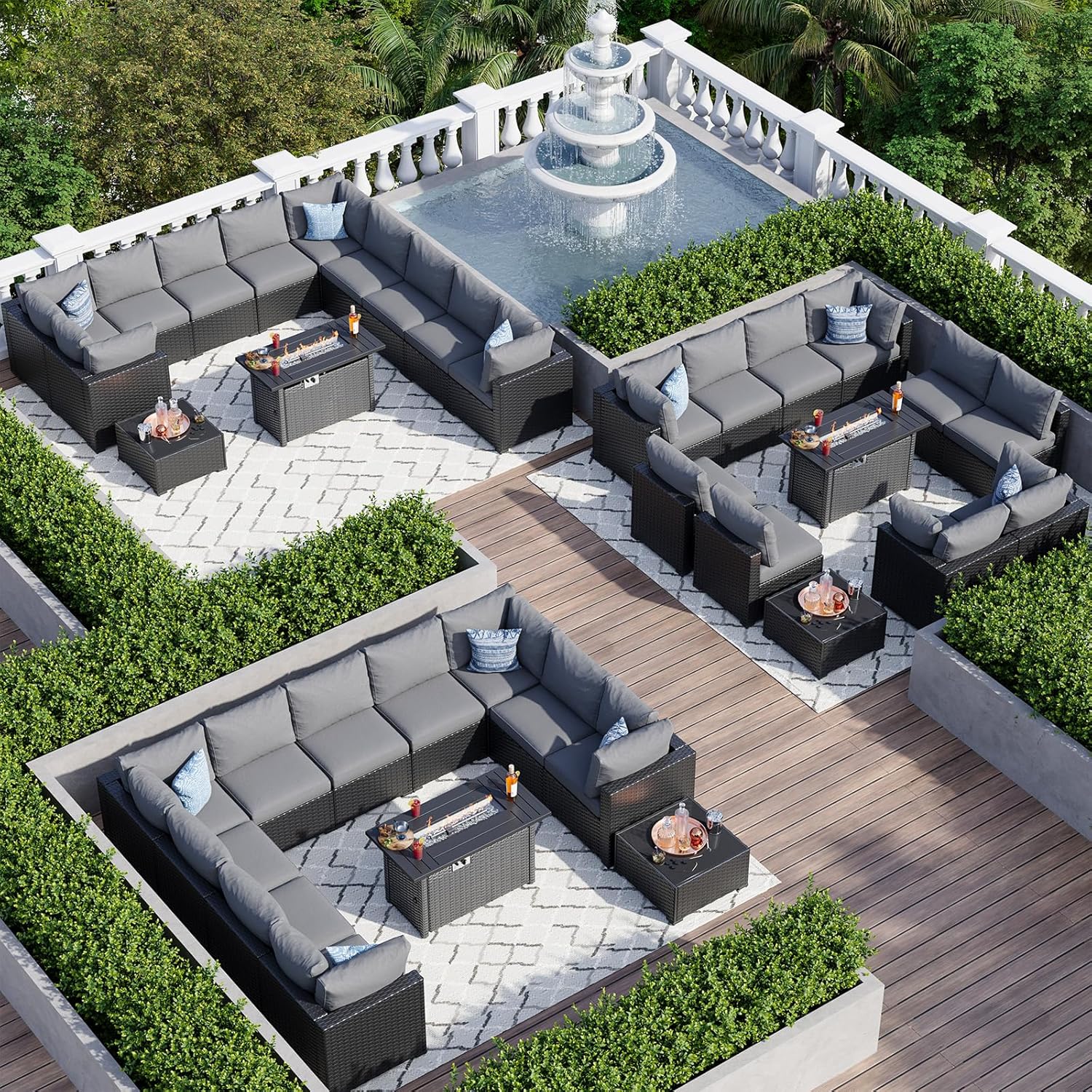 Aoxun 12 Piece Patio Furniture Set with 44” Fire Pit Table Wicker Rattan Patio Sectional Sofa Set Outdoor Seating Furniture with Thickened Cushion, Grey