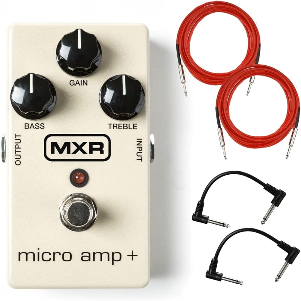 MXR M233 Micro Amp + Guitar Effects Pedal Bundle with 2 Instrument Cables and 2 Patch Cables