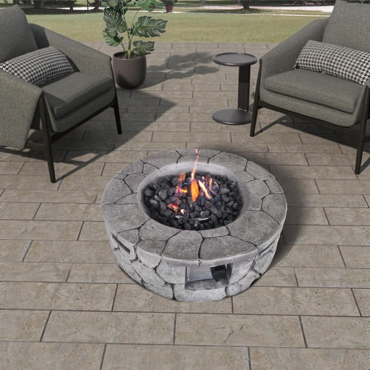 Living Source International Concrete Propane/Natural Gas Fire Pit Table Fireplace Home Furniture [CM-1008 ](Stone Gray, Size :- 28'' H x 28'' W x 9'' D)