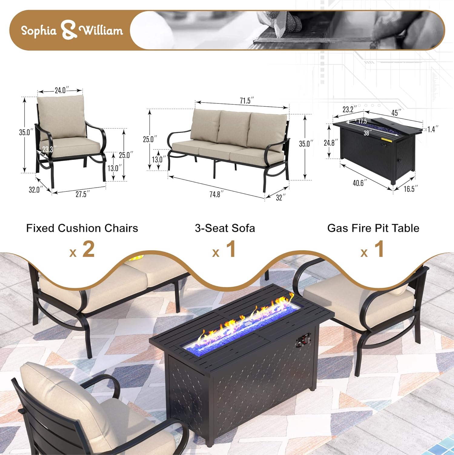 Sophia & William Patio Furniture Sets for 5 with 45