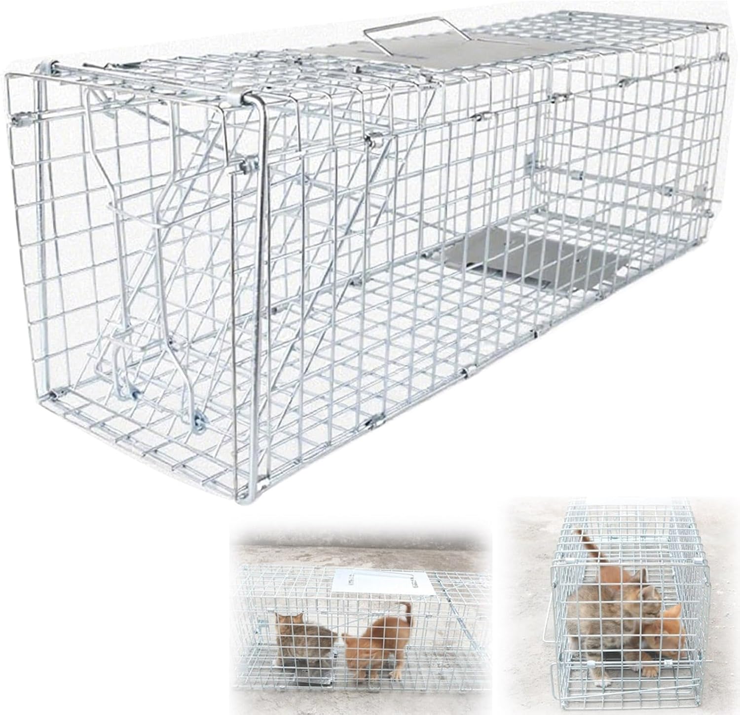 32 Inch Squirrel Trap Cage, Large Live Animal Cage Trap Cat Foldable, Feral Cat Trap for Stray Cats Outdoor for Kittens, Rabbits, Raccoon
