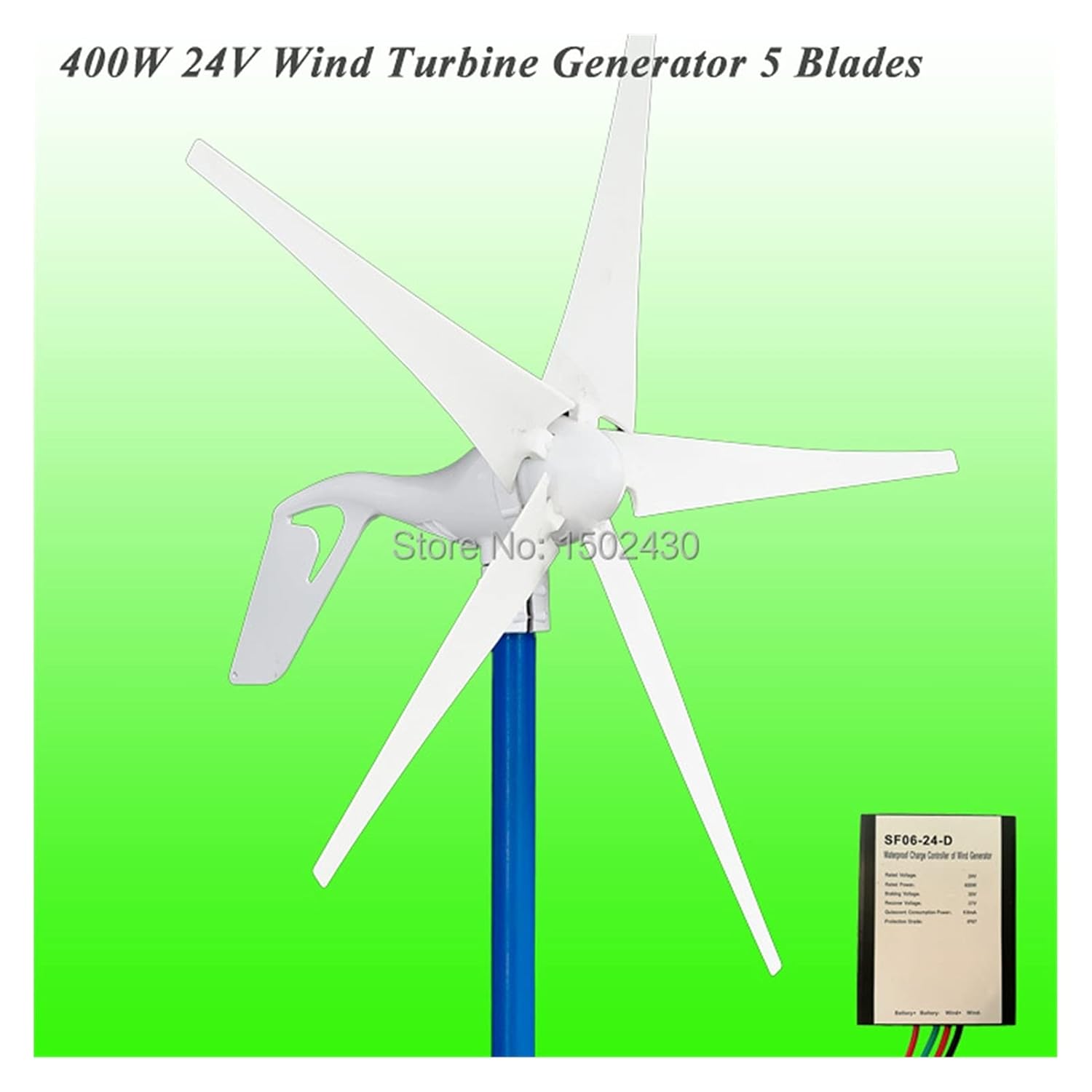 Permanent Magnet Wind Generator with Rectifier 5 pcs DC12V/24V 400W Built-in Wind Generator - Onshore Wind(Without Controller,5 Blades_24)