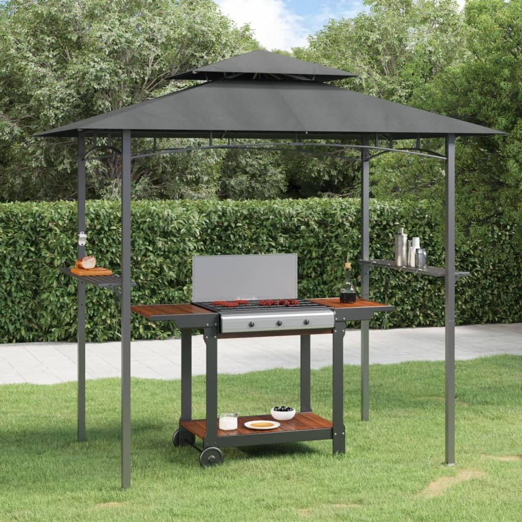 Anthracite Steel BBQ Gazebo, Rectangular Outdoor Grill Canopy with Side Shelves, Weather-Resistant, 94.5 x Inch Patio Tent for Backyard, Family Gatherings Outdoor Structures