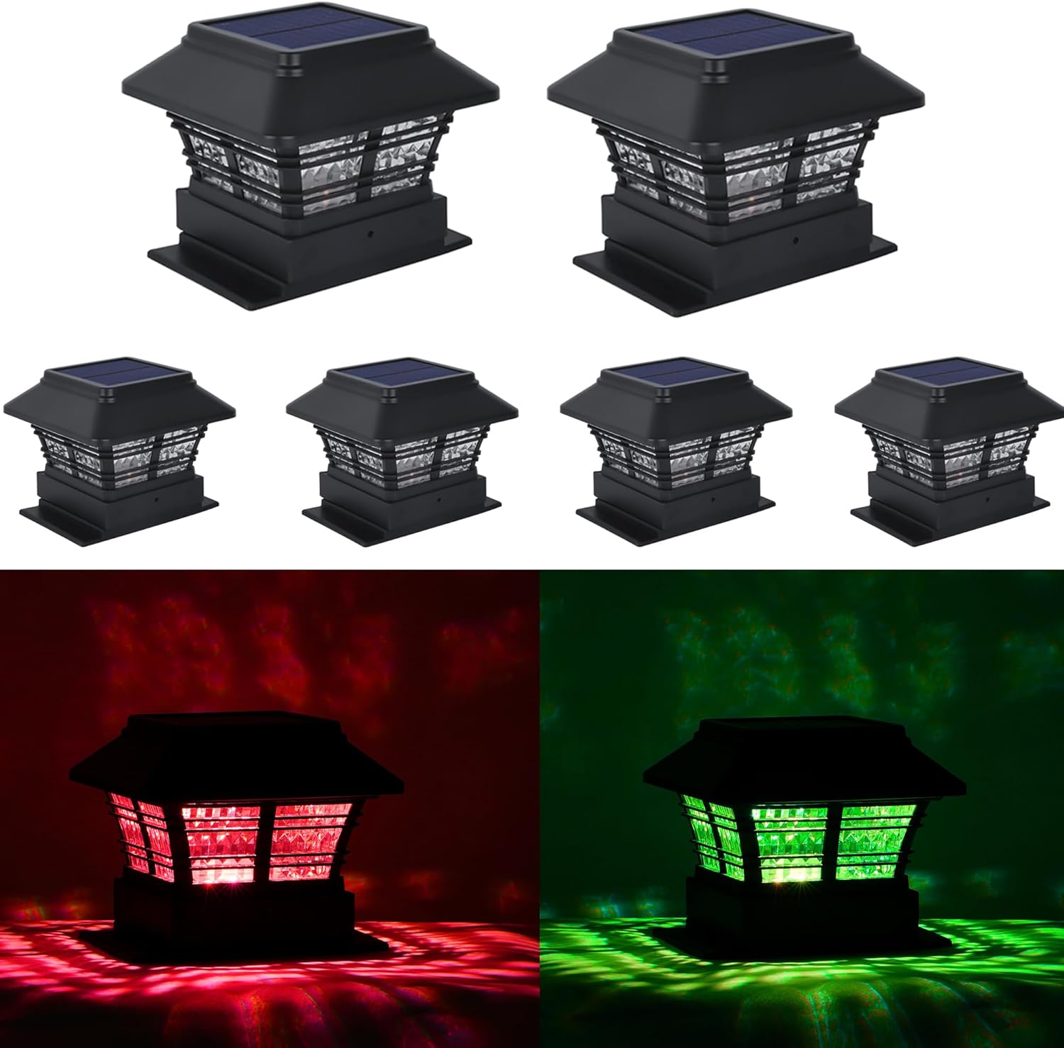 Fence Post Solar Lights with RGB & Warm White, Solar Fence Cap Light for 4x4 Wood Posts, Color Changing LED Deck Light (6 Pack)