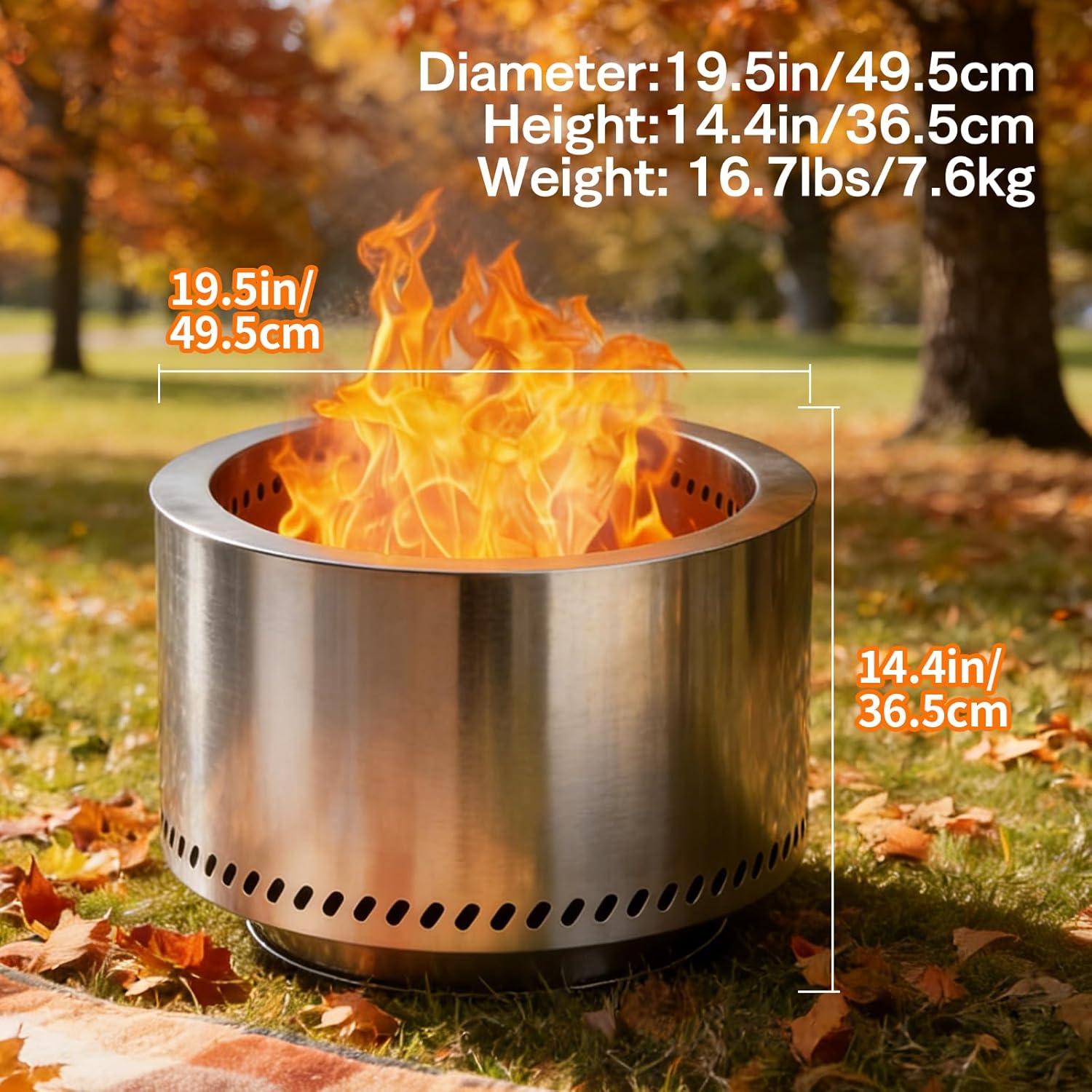 19.5 x 14.4 INCH Smokeless Fire Pits for Outside, AmazStove Large Outdoor Wood Burning Fire Pits, Thickened 304 Stainless Steel Firepits, Portable Fire Pit with Carrying Storage, Removable Ash Pan