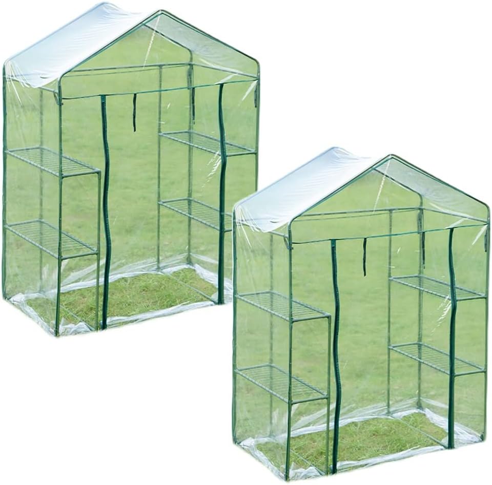 GDMING Green Houses for The Garden, Plant Grow House Compact Walk in Greenhouse Flower Shelter Cold Protection PVC Plastic Cover with Steel Frame Heavy Duty