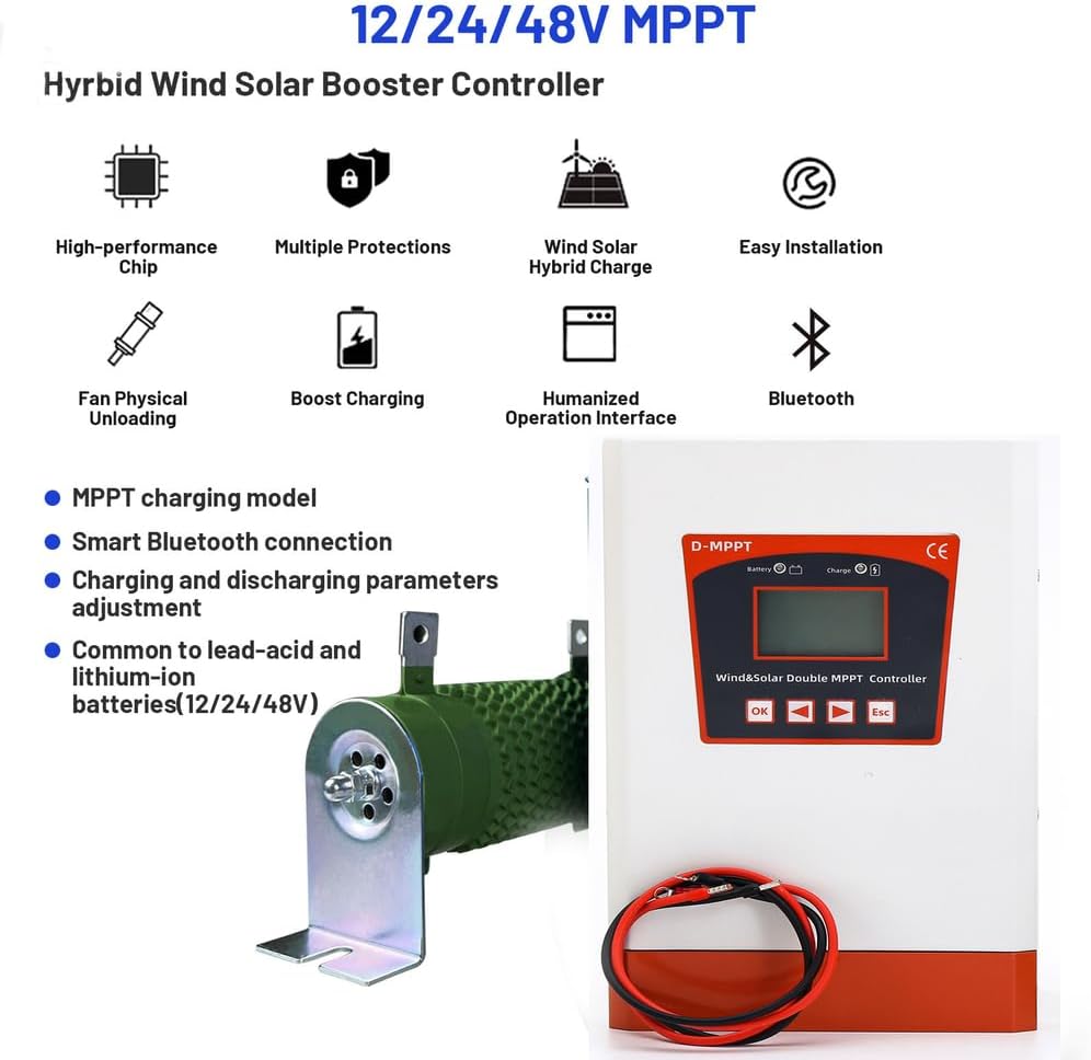 24v,﻿12000W Wind Solar Hybrid System MPPT Charge Controller with Dump Load 10000W Wind Turbine 2000W Solar Panel 12V 24V Auto 48V Regulator