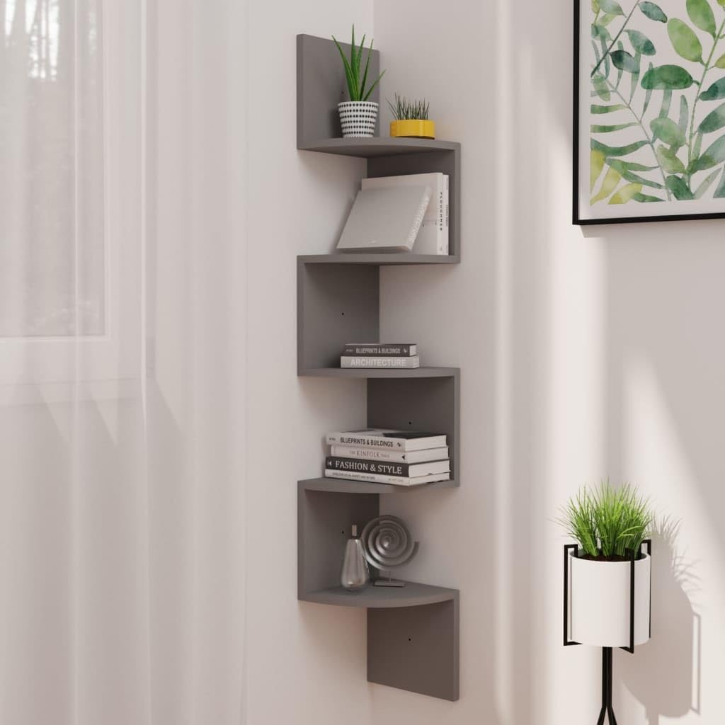 Grey Corner Floating Shelf 48.4 in Tall Wall Mount Storage Tower for Books Decor Small Floating Shelves Engineered Wood Matte Finish for Living Room Bedroom