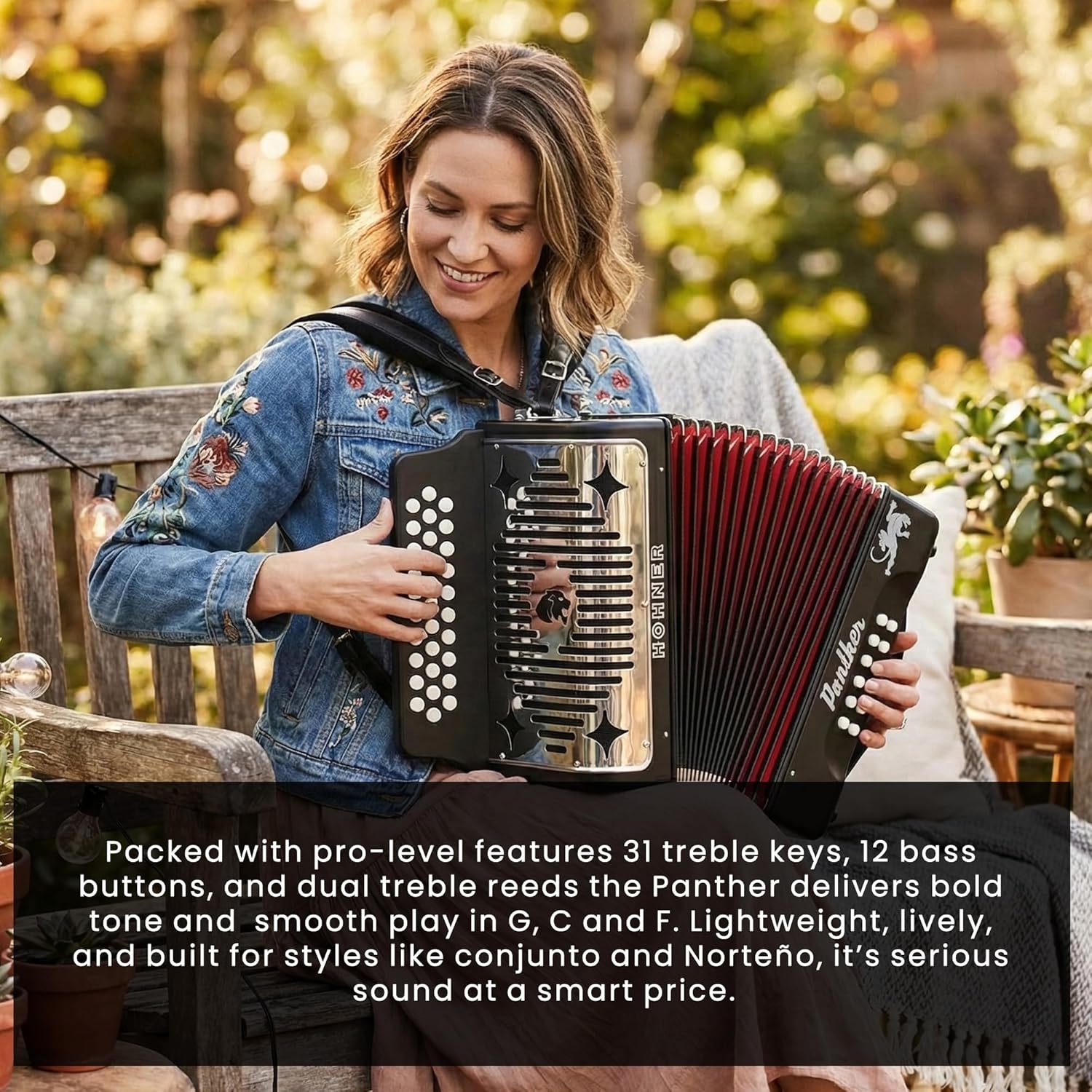 Hohner Panther Diatonic Accordion - Keys G/C/F Bundle with Gig Bag and Austin Bazaar Polishing Cloth