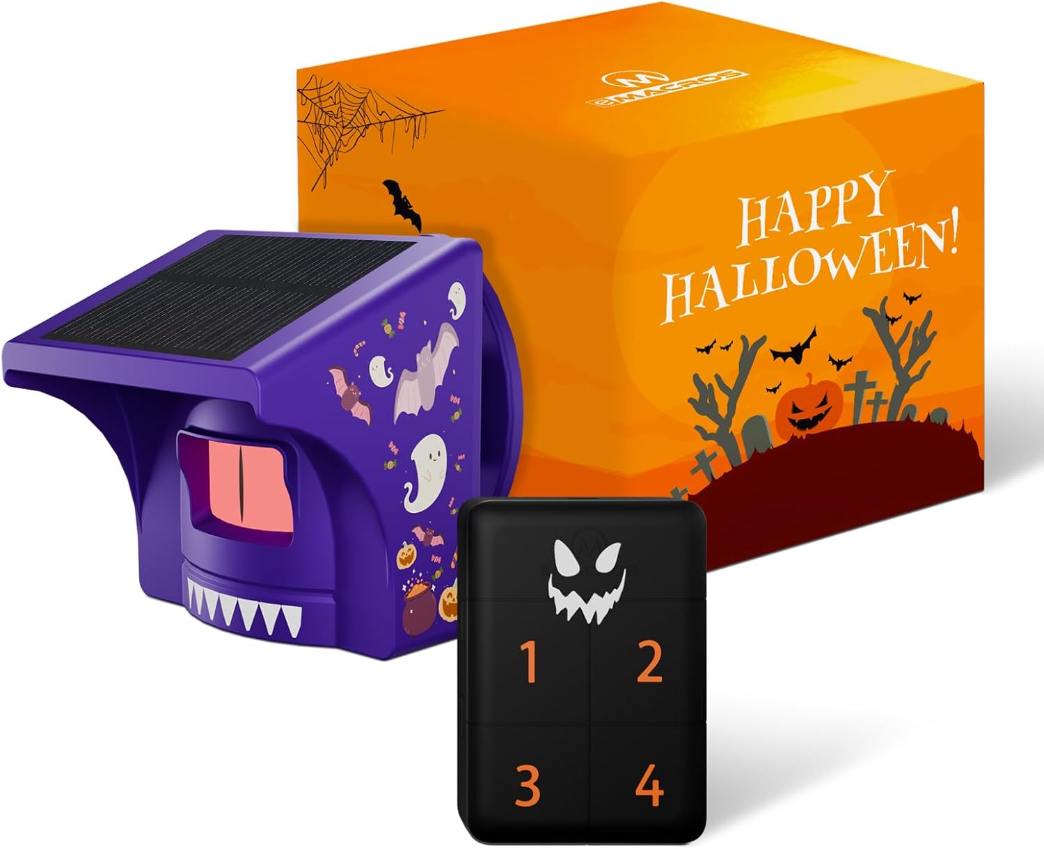 eMACROS 1/2 Mile Range Solar Driveway Alarm (Halloween Limited Edition), Halloween Decorations Motion Detector– Rechargeable Base Station with Spooky Halloween Music, Idea Gifts for Homeowners