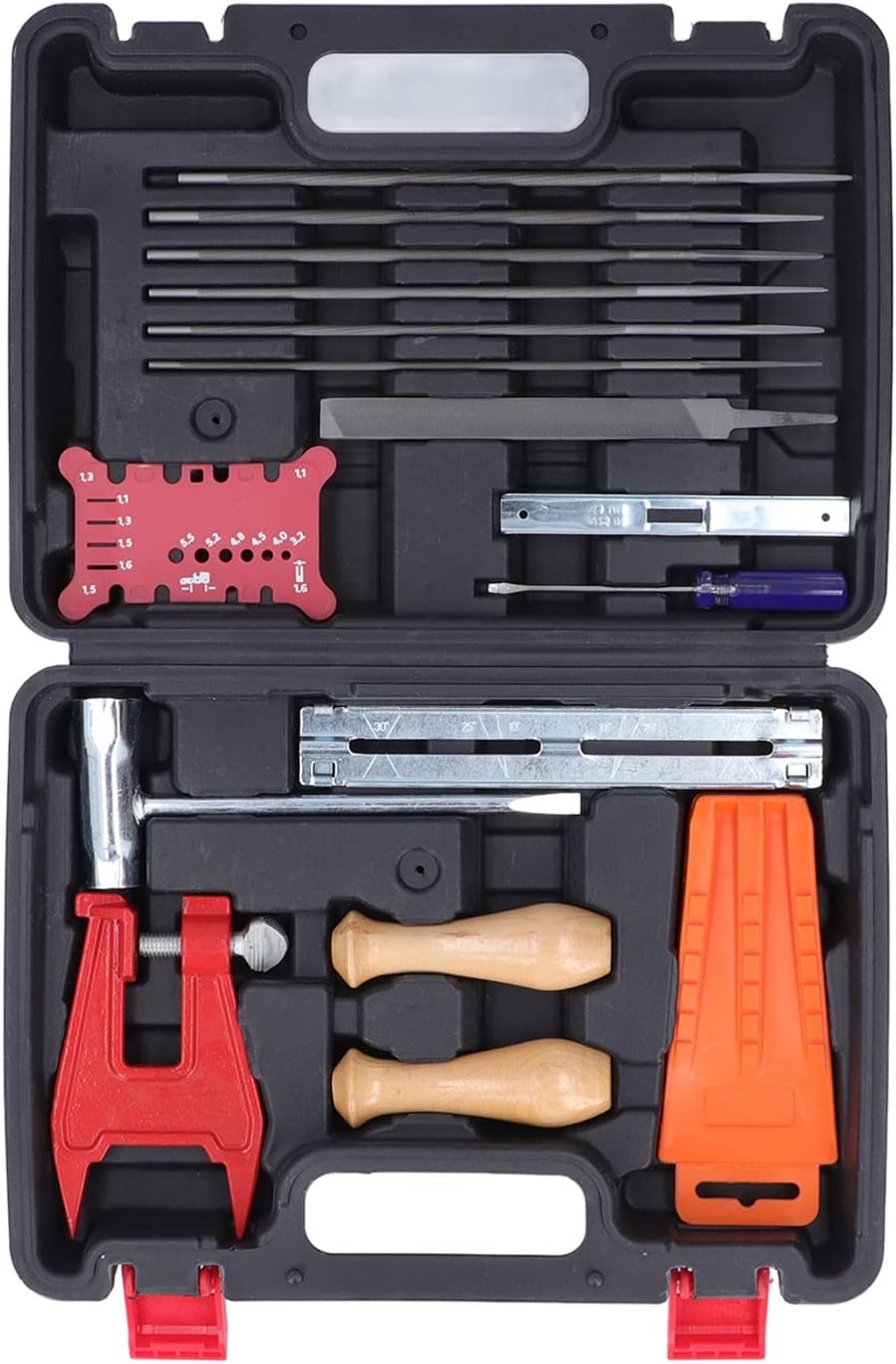 16Pcs Chainsaw Chain Sharpening Kit with Hard Case Storage, Professional Chainsaw Sharpening Set with Round Flat Files Handles for Chain Maintenance