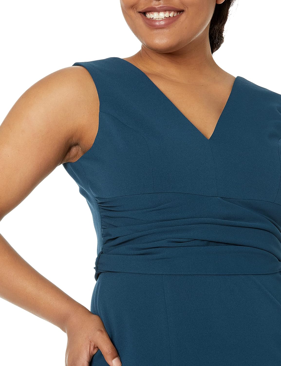 DRESS THE POPULATION Women's Alessia Sleeveless Plunge Neckline Waist Tie Midi Dress