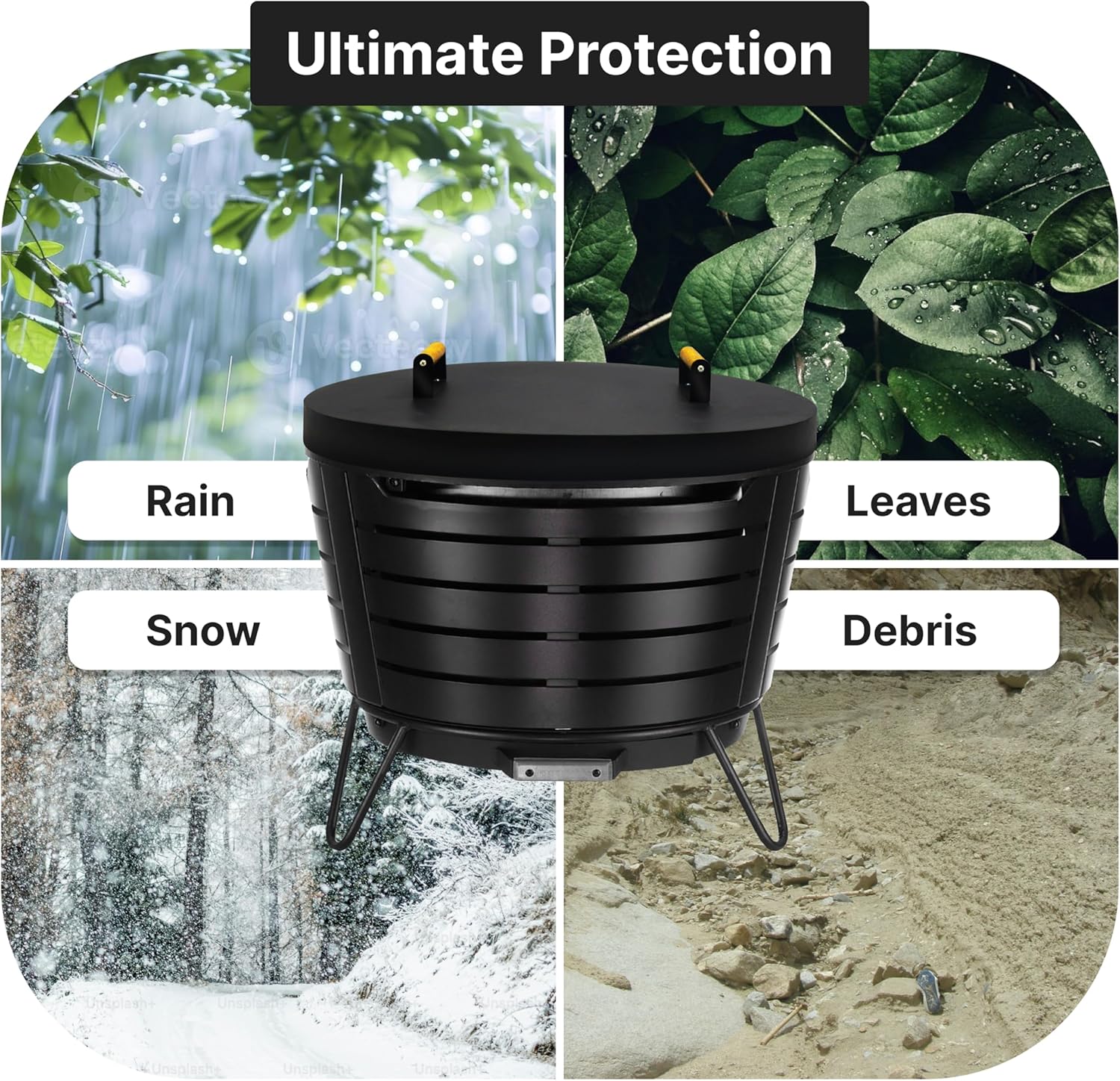 25.5” Round Fire Pit Lid – Heat Resistant fire pit cover round metal for Outdoor Fireplace 16 Gauge Steel Flat Fire Pit Burner Pan Cover with 2 Wooden Handles Snuffer Lid for Round Patio Fire Pit Ring