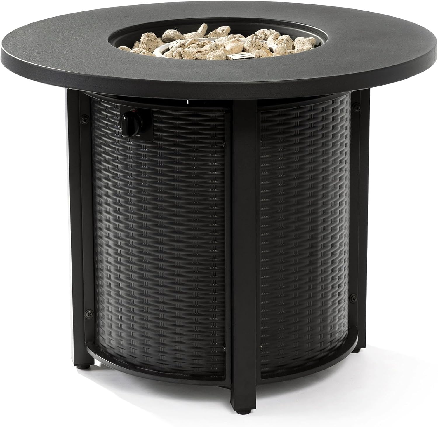 32 Inches Round Steel Fire Pit Table with Lid & Lava Rocks – Indoor/Outdoor Use, Black Finish – Living Room, Patio, Backyard (1 Doors)
