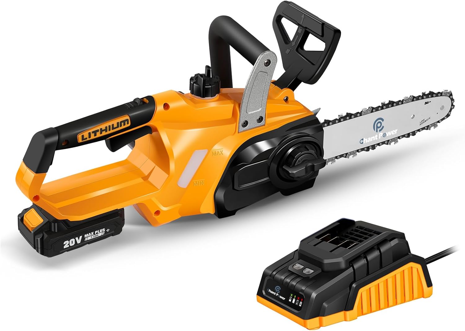 C P CHANTPOWER Cordless Chainsaw, 20V Electric Saw, Battery Powered Chainsaw 10-Inch with 2.0-Ah Battery and Fast Charger