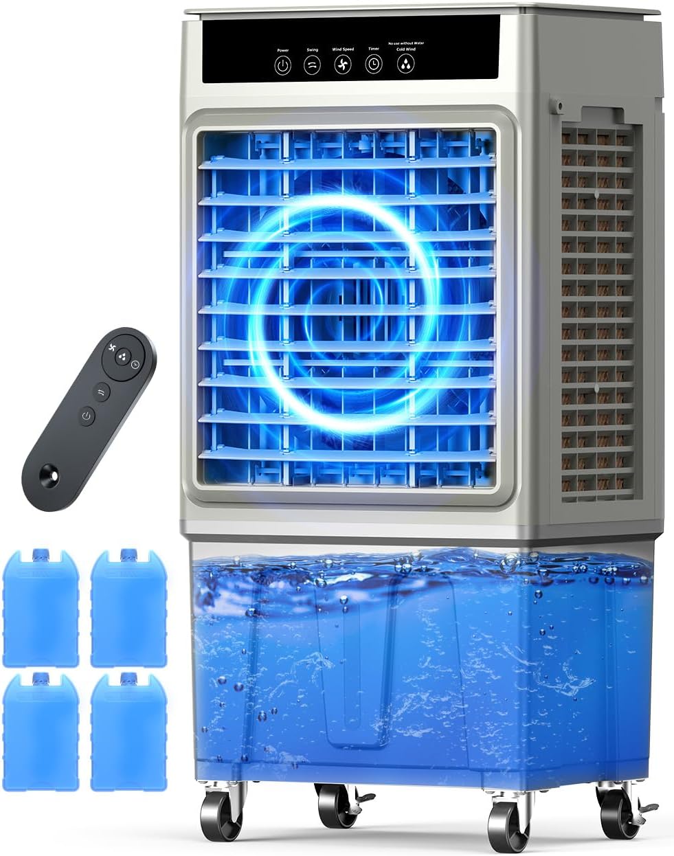 Swamp Cooler Air Conditioner, Evaporative Air Cooler, 24H Timer & 8 Gal Water Tank, 100°Oscillation, 3 Speeds&4 Ice Boxes, Portable Cooling Fan for Garage Outdoor Indoor