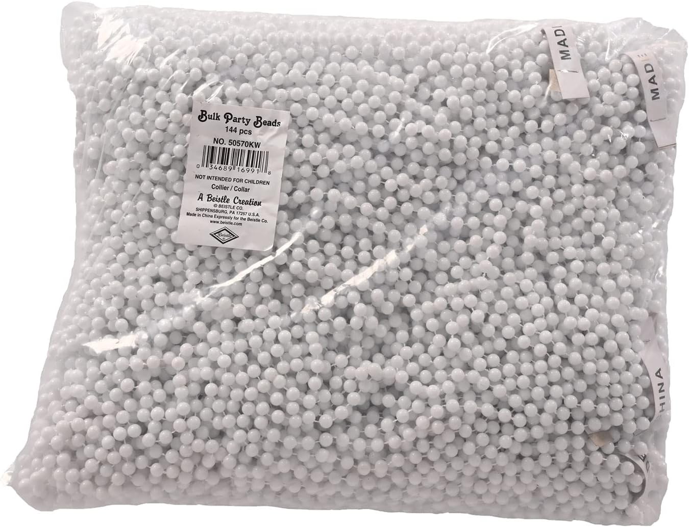 Beistle Bulk 720-Pack Small Round Party Beads, 7mm by 33-Inch, White