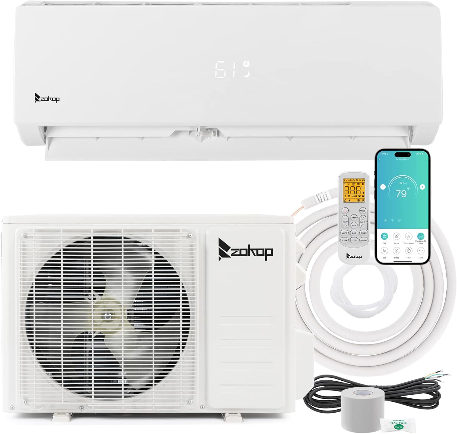 Winado 12,000 BTU Mini Split Air Conditioner Inverter, 19 SEER 115V Energy Saving Split-System AC w/Pre-Charged Condenser, Heat Pump, WIFI Remote Control, Installation Kit, Cools Up to 750 Sq. Ft.
