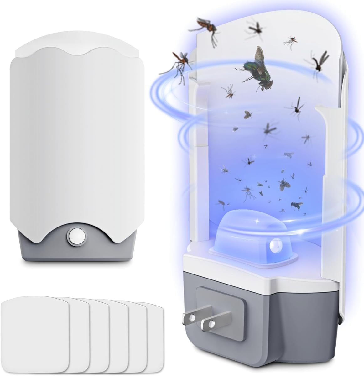 2 Packs Flying Insect Trap, 2 DEVICES+6 REFILLS Fly Traps Indoor for Home Indoor Plug-in Fly Trap Captures Mosquitoes,Houseflies, Moths,Gnats,Fruit Flies