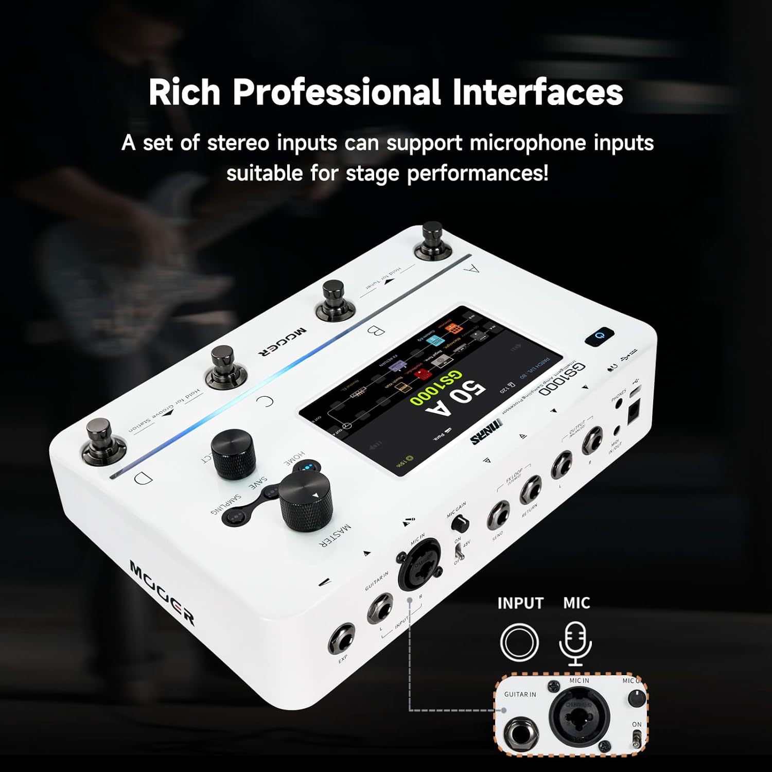 MOOER GS1000 Guitar Multi-Effect Processor Amp Sampling Dual Effects Chains with XLR Mic Input, Touch Screen, and 350+ Effects, Electric Guitar Pedal with 120 Sampling Slots, MIDI Port