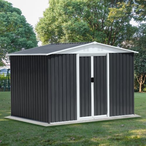 8' x 6' Outdoor Metal Storage Shed Outdoor Shed Galvanized Steel Garden Shed with Sliding Door and Window for Ventilation Storage Sheds House for Backyard Garden