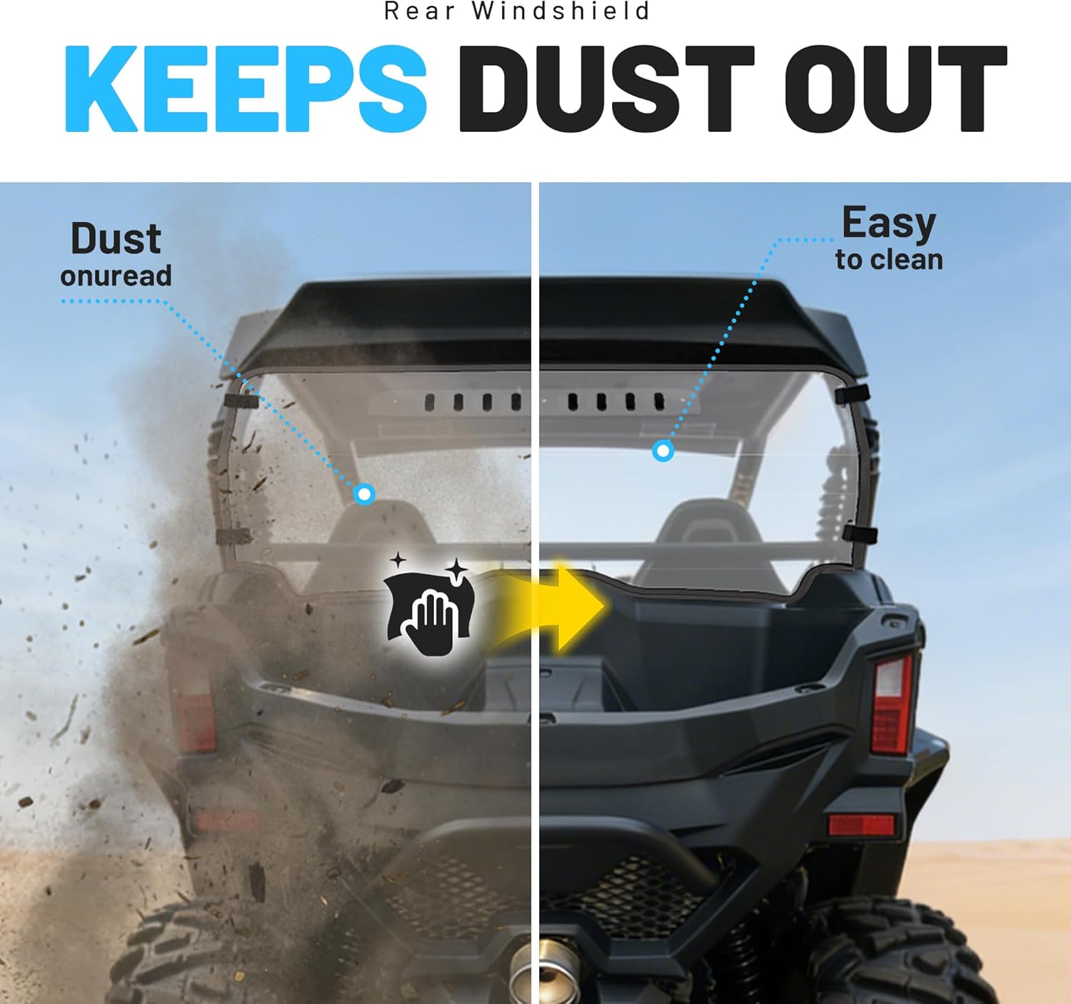 Clear Rear Windshield with Vent Holes Compatible with 2023–2025 CFMOTO ZForce 950 Sport / Sport 4 / Trail & 800 Trail, PC + Rubber Plastic For All-Weather Riding UTV Accessories