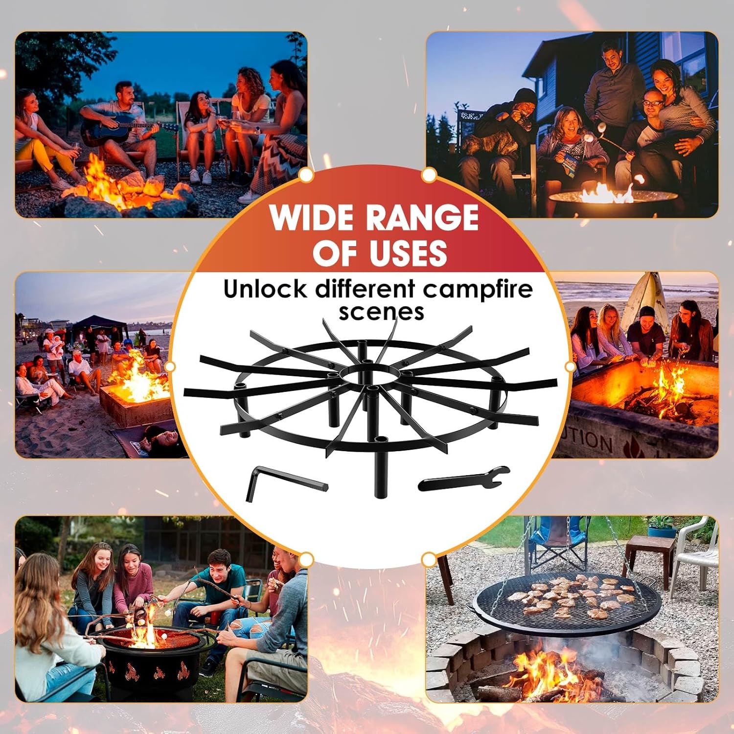 Fire Pit Grate & Fireplace Grate, Heavy Duty Heat Resistant Campfire Grill for Campfires and Outdoor fire pits(Black, 26 in)