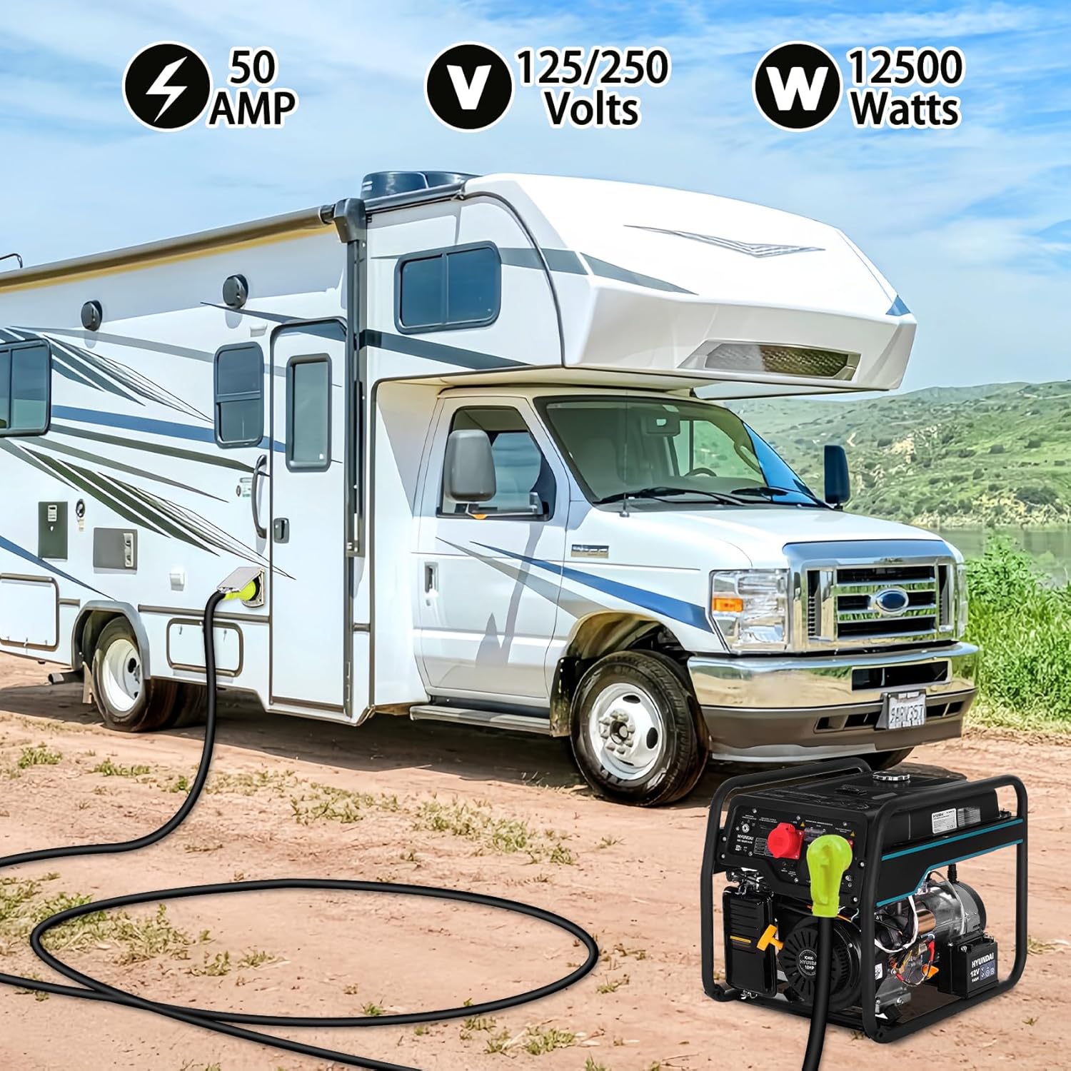 25FT 50 Amp Generator Power Cord,25FT 50 Amp RV Extension Cord, 50 Amp125V/250V 12500W Twist Lock 4 Prong NEMA 14-50P/SS2-50R,6/3+8/1 AWG STW Wire for RV,Camper, House